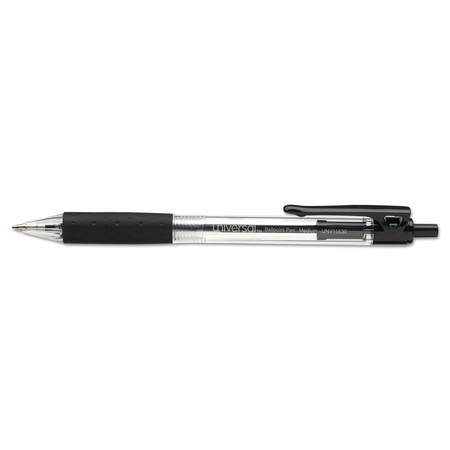 Comfort Grip Clear Barrel Retractable Ballpoint Pen, Black Ink, 1mm, Dozen