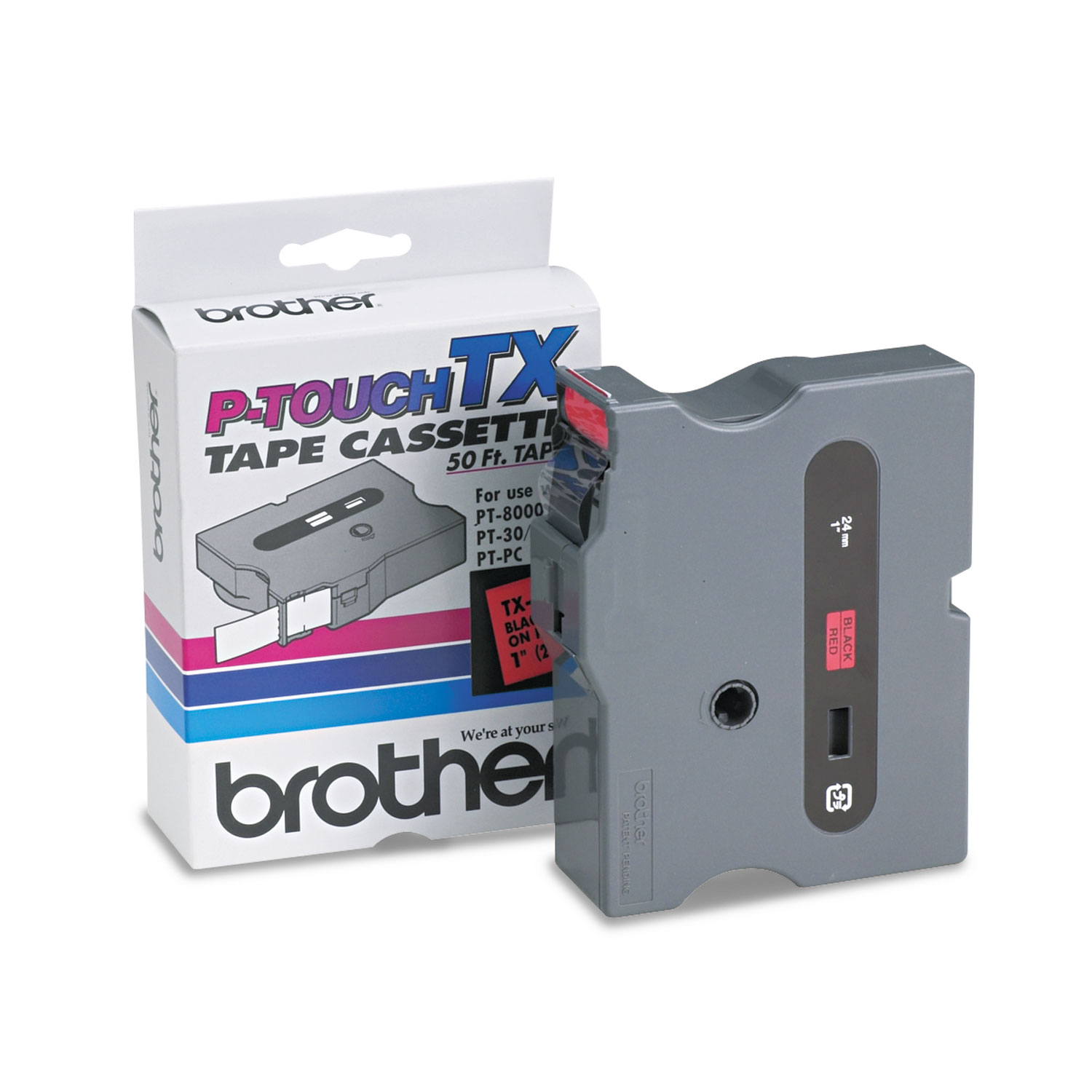  Brother P-Touch TX4511 TX Tape Cartridge for PT-8000, PT-PC, PT-30/35, 0.94 x 50 ft, Black on Red (BRTTX4511) 
