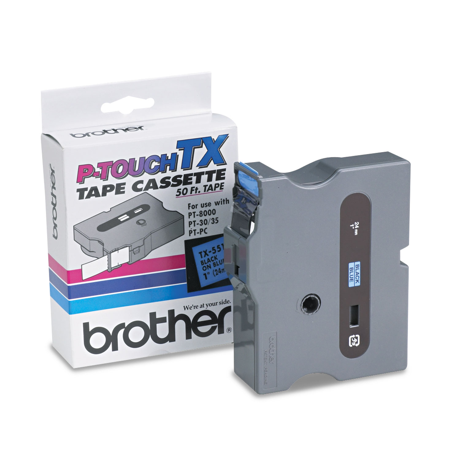 TX Tape Cartridge for PT-8000, PT-PC, PT-30/35, 1w, Black on Blue