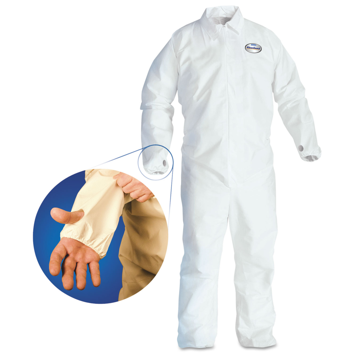 A40 Breathable Back Coverall with Thumb Hole, White/Blue, X-Large, 25/Carton