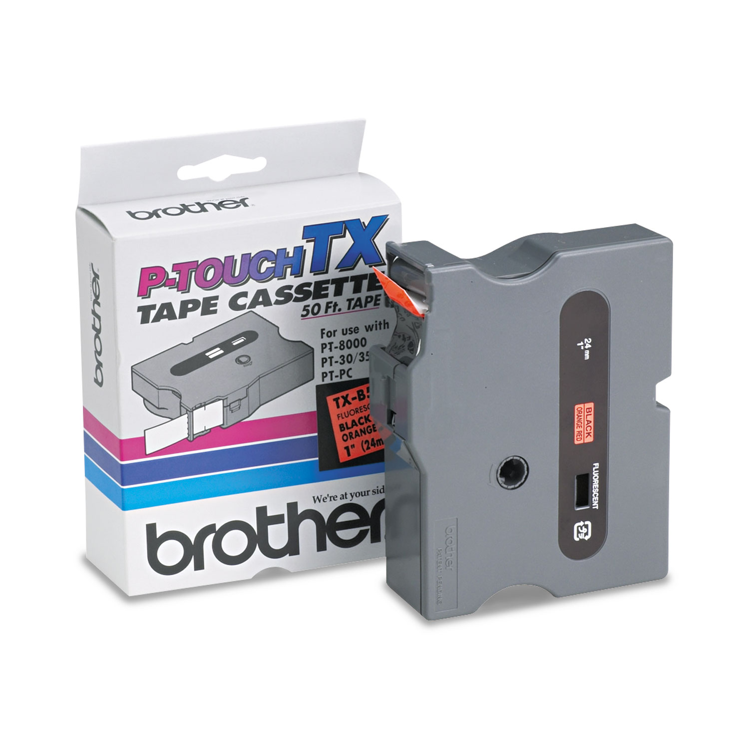 TX Tape Cartridge for PT-8000, PT-PC, PT-30/35, 1w, Black on Fluorescent Orange