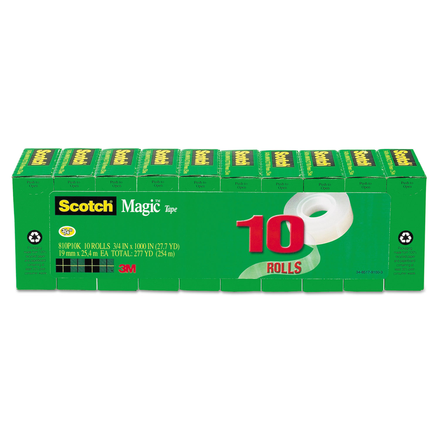 Magic Tape Value Pack, 3/4 x 1000, 1 Core, Clear, 10/Pack