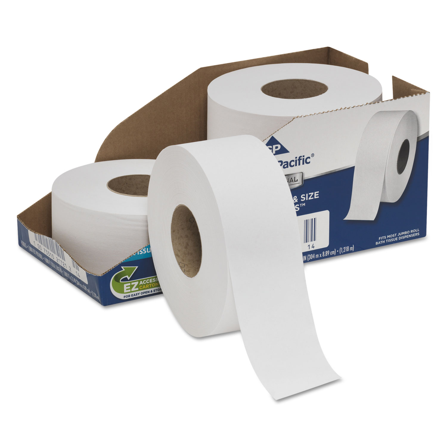 White Jumbo Bathroom Tissue, 2-Ply, 3 1/2 x 1000 ft, 9Dia, 4/Carton