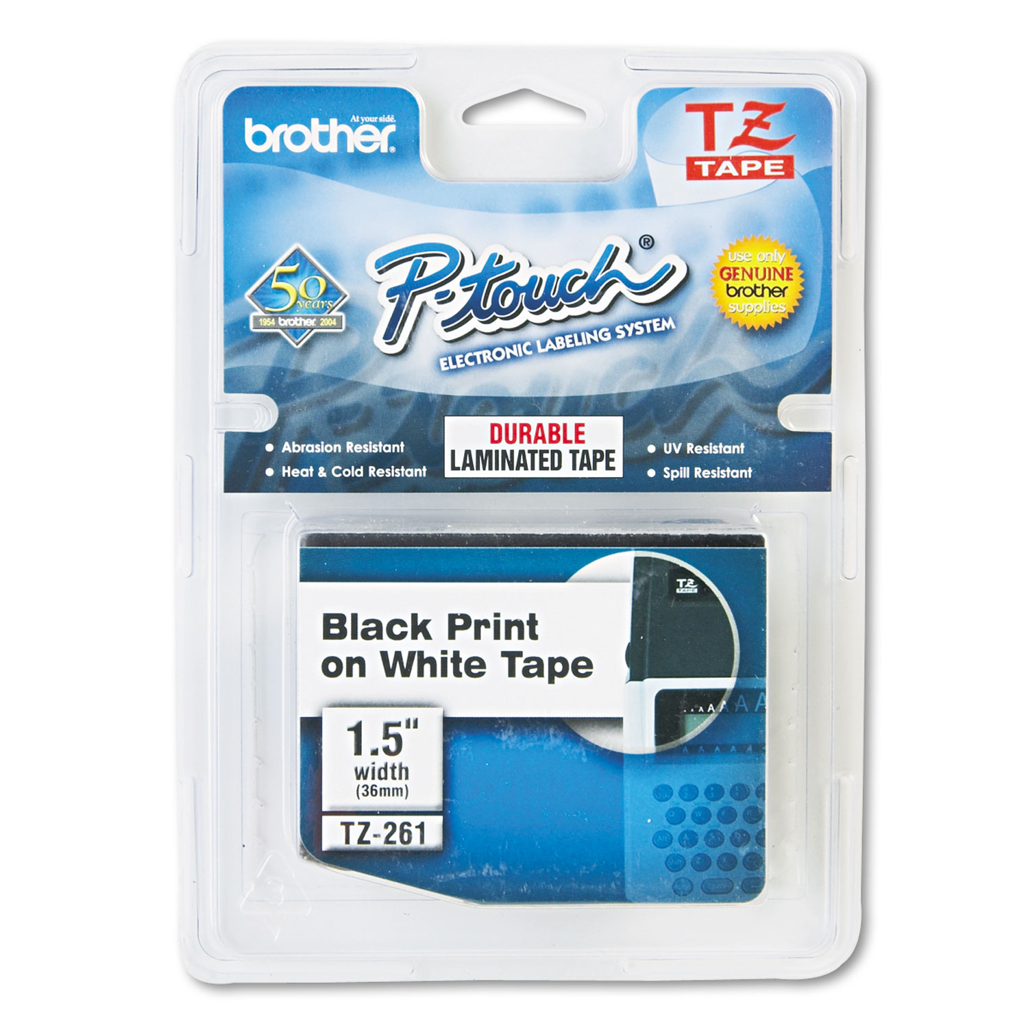 TZe Standard Adhesive Laminated Labeling Tape, 1 1/2w, Black on White