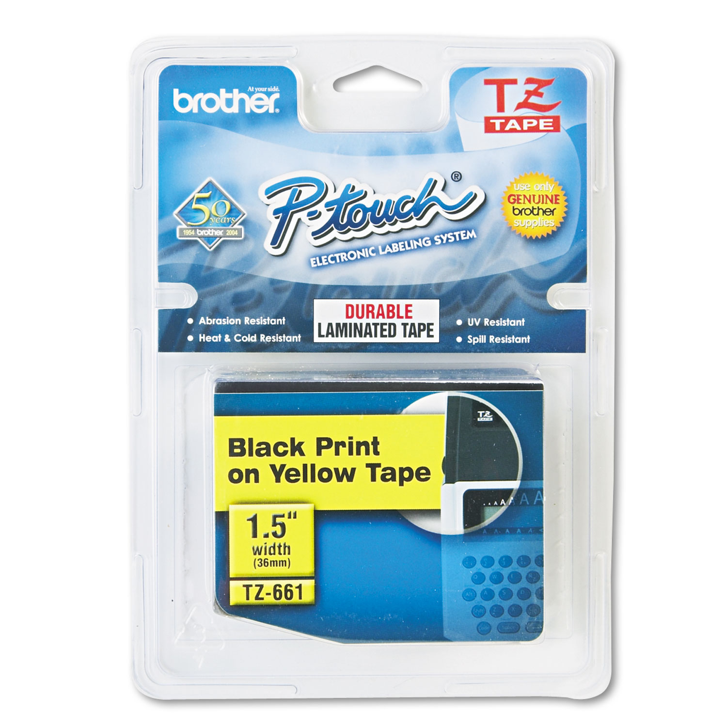  Brother P-Touch TZE661 TZe Standard Adhesive Laminated Labeling Tape, 1.4 x 26.2 ft, Black on Yellow (BRTTZE661) 