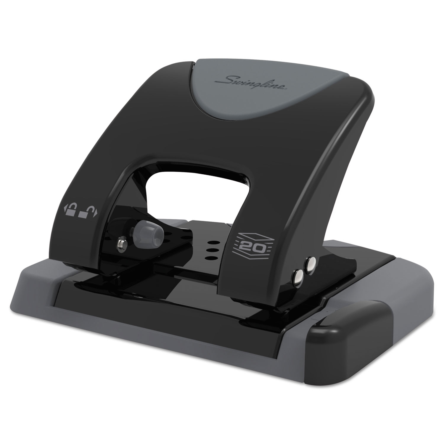20-Sheet SmartTouch Two-Hole Punch, 9/32 Holes, Black/Gray