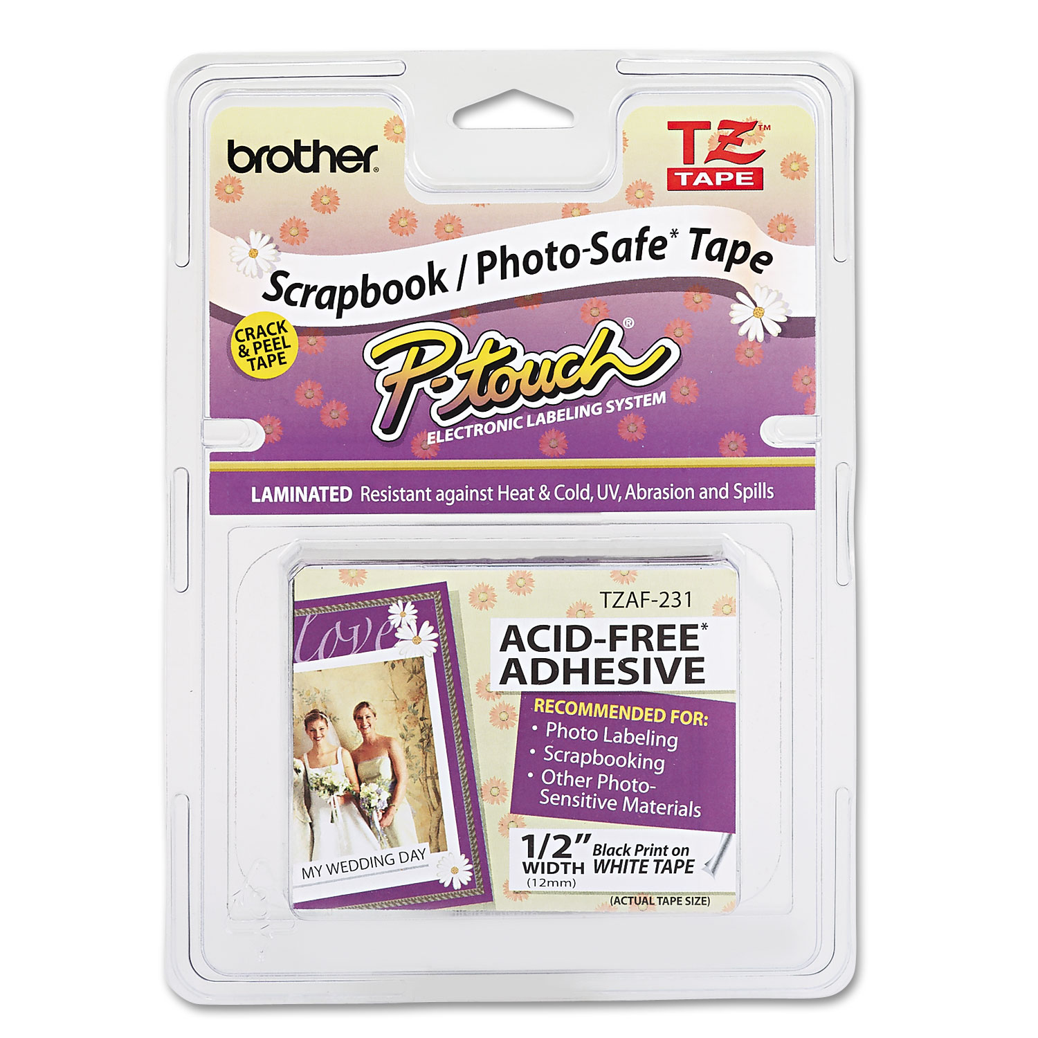  Brother P-Touch TZEAF231 TZ Photo-Safe Tape Cartridge for P-Touch Labelers, 0.47 x 26.2 ft, Black on White (BRTTZEAF231) 