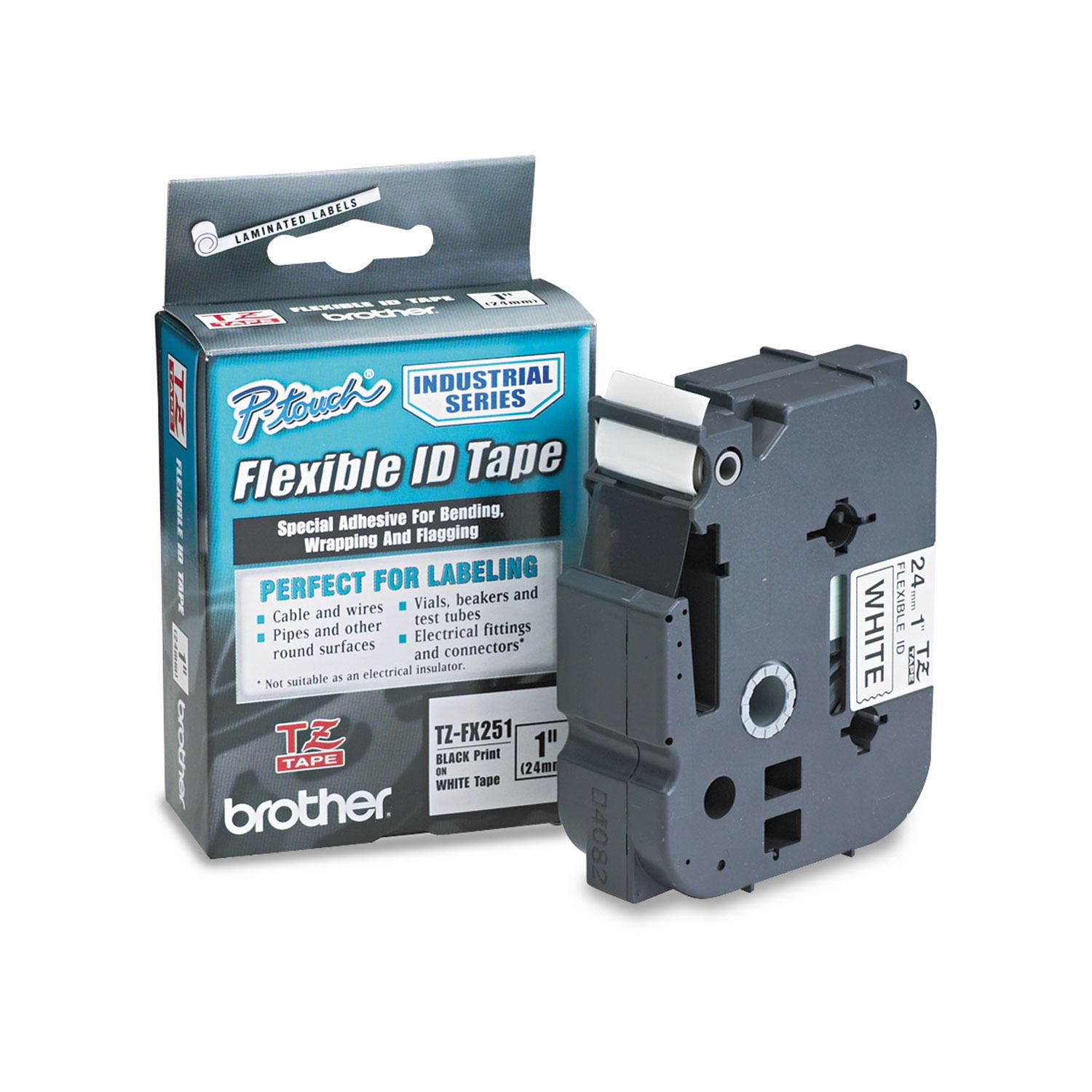  Brother P-Touch TZEFX251 TZe Flexible Tape Cartridge for P-Touch Labelers, 0.94 x 26.2 ft, Black on White (BRTTZEFX251) 