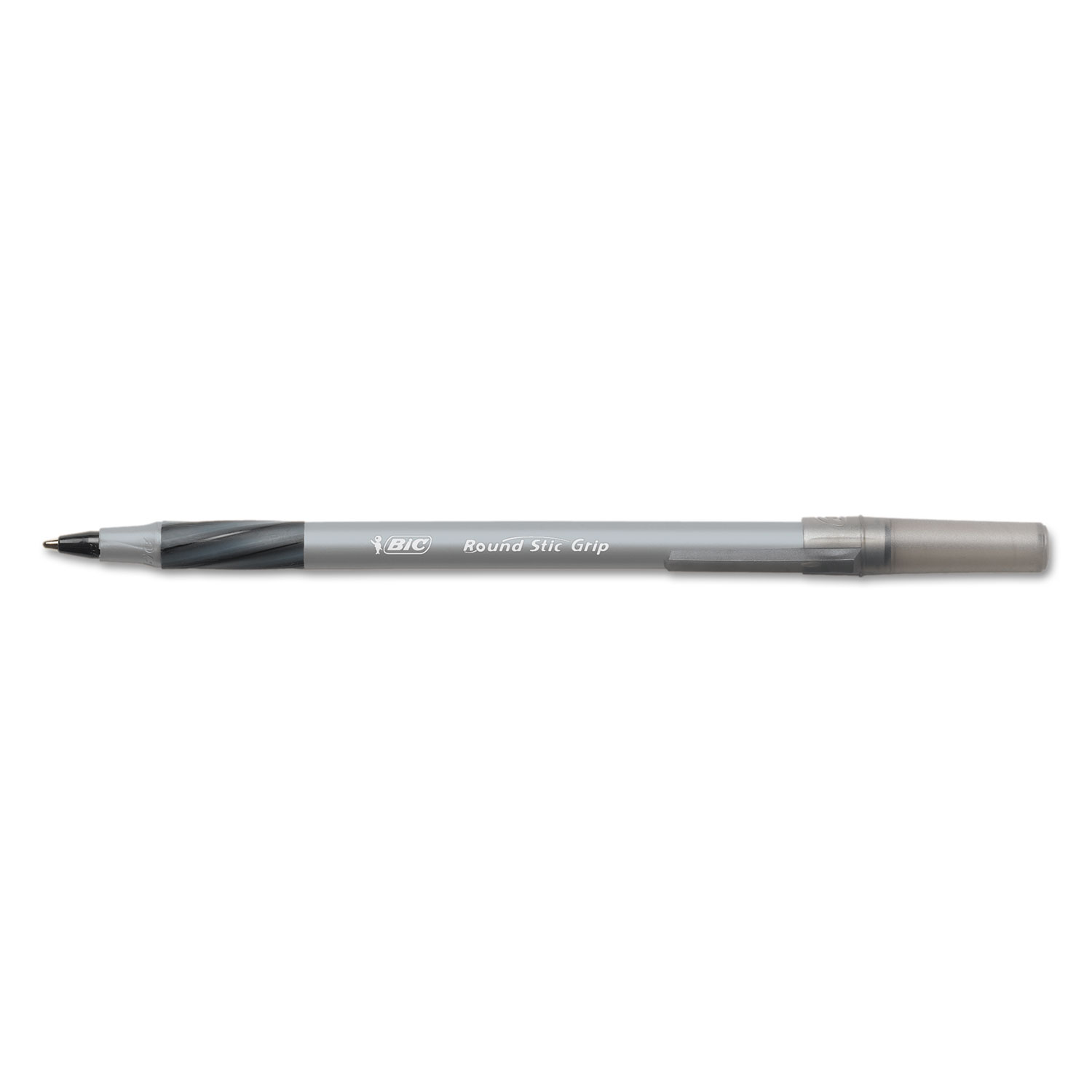  BIC GSFG11 BLK Round Stic Grip Xtra Comfort Stick Ballpoint Pen, 0.8mm, Black Ink, Gray Barrel, Dozen (BICGSFG11BK) 