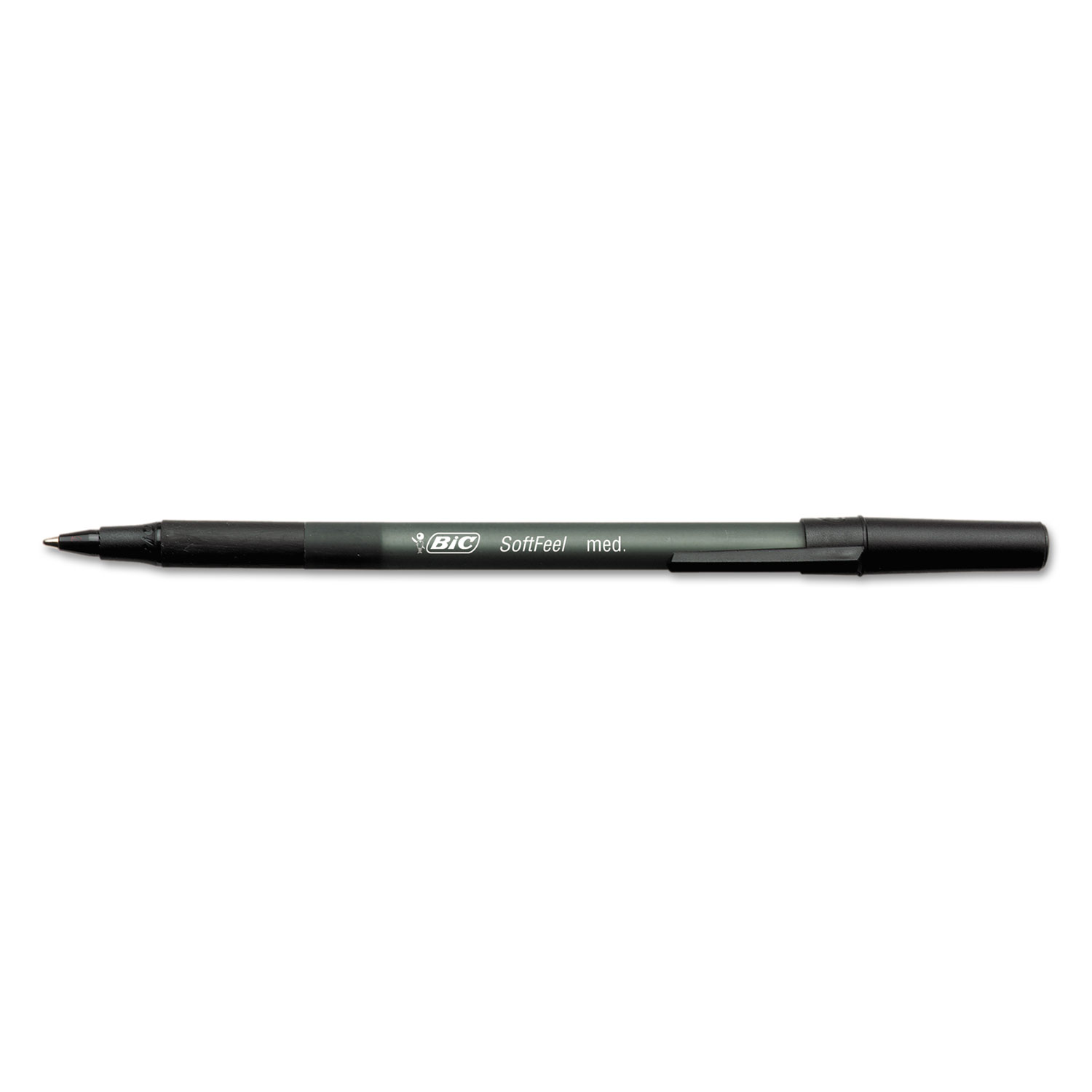 Soft Feel Stick Ballpoint Pen, Medium 1mm, Black Ink/Barrel, Dozen