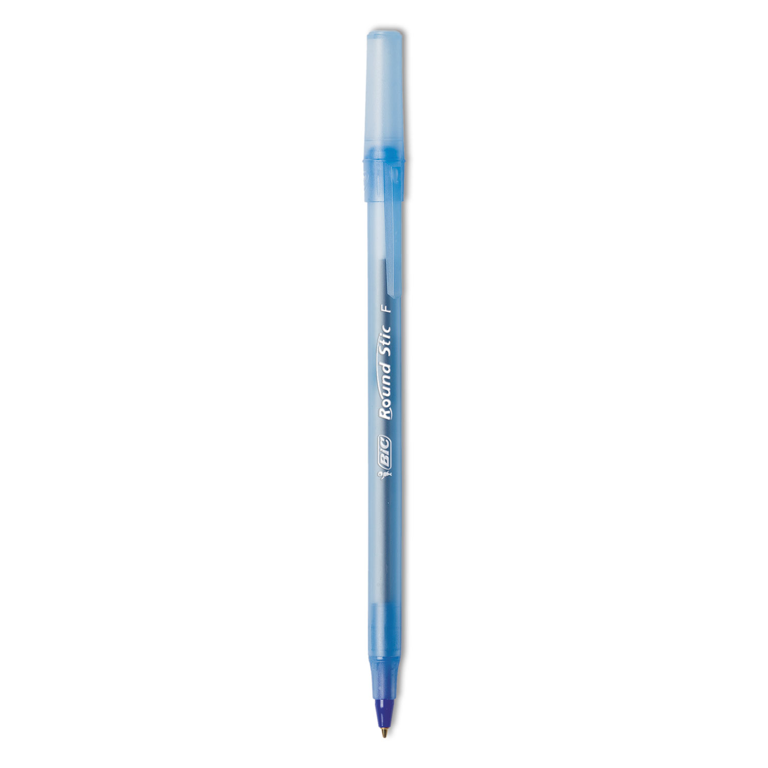 Round Stic Xtra Precision Stick Ballpoint Pen, .8mm, Blue Ink, Tran Blue Barrel, Dozen