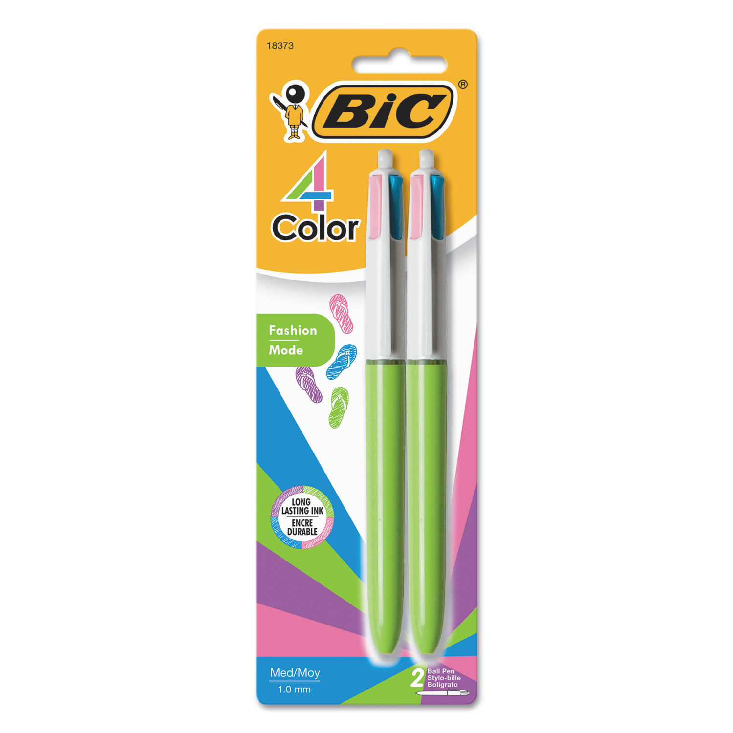 4-Color Retractable Ballpoint Pen, Assorted Ink, 1mm, Medium, 2/Pack
