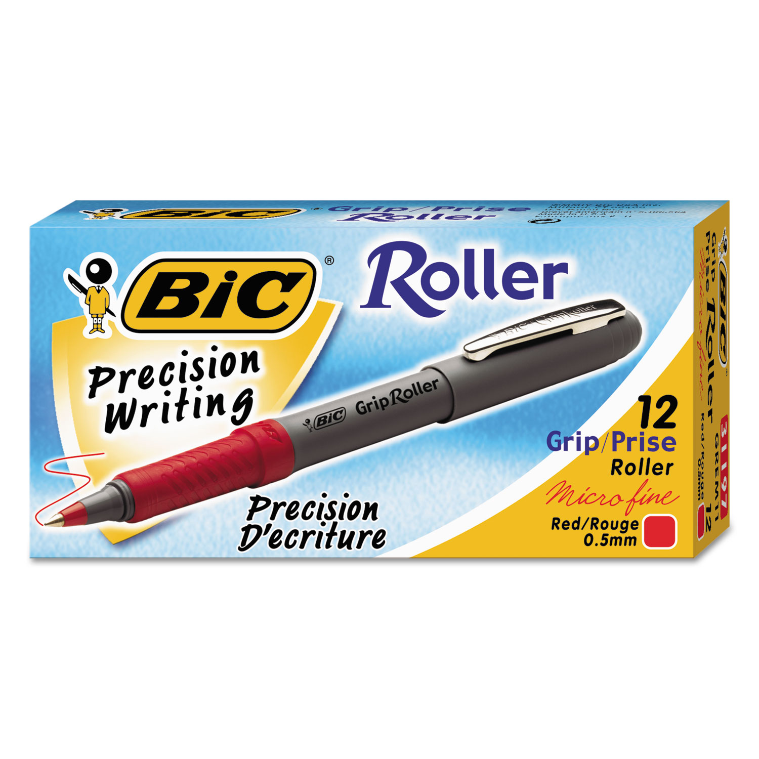 Roller Glide Roller Ball Pen, Micro-Fine 0.5mm, Red Ink, Gray Barrel, Dozen