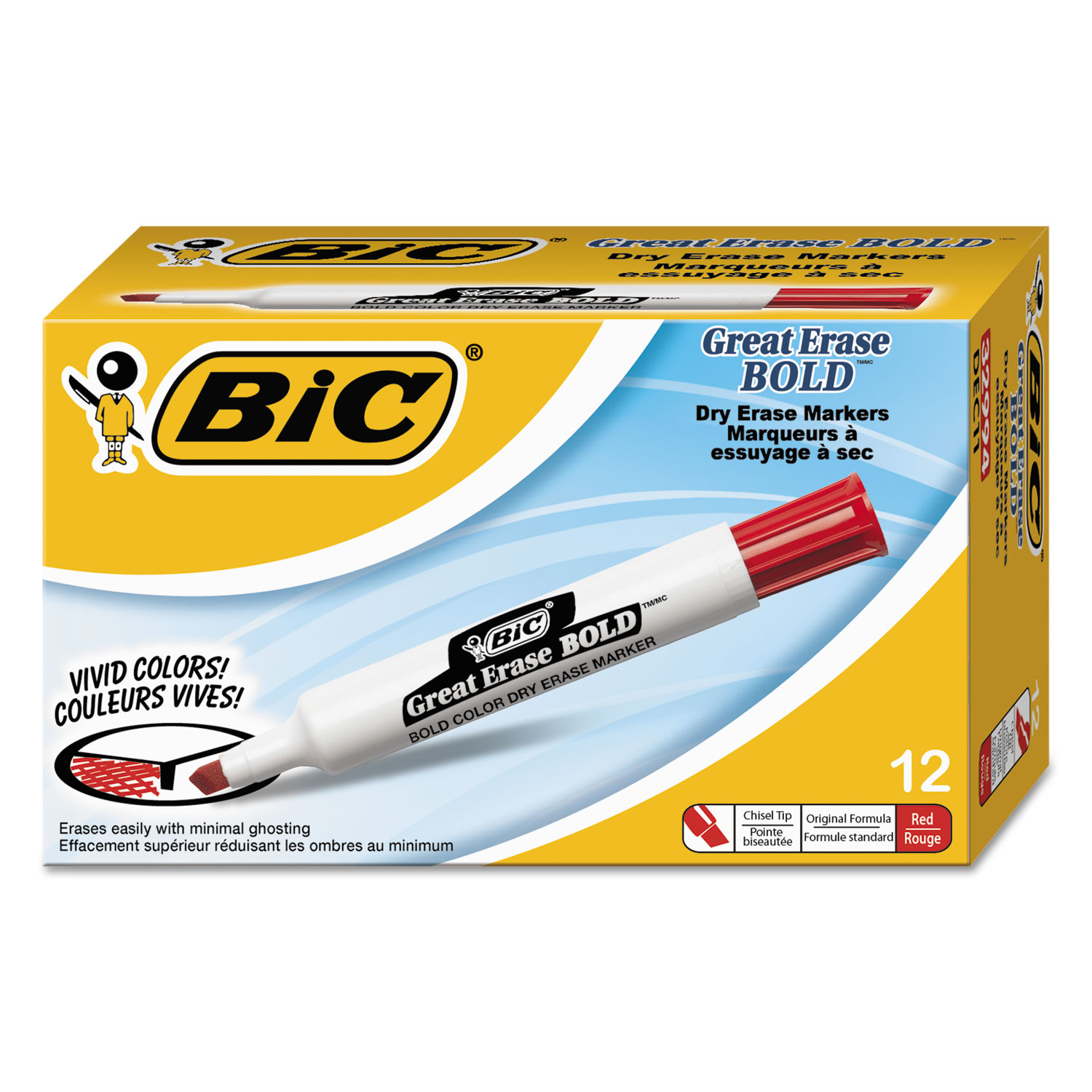 Great Erase Bold Tank-Style Dry Erase Marker, Chisel Tip, Red, Dozen