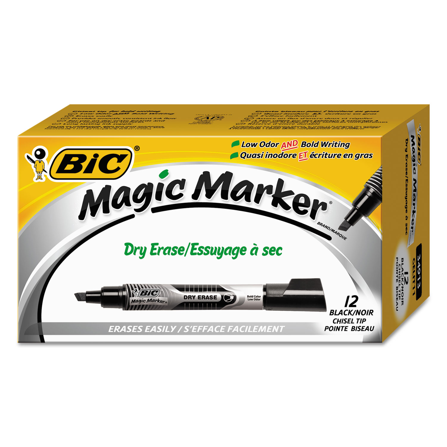 Magic Marker Low Odor & Bold Writing Dry Erase Marker, Chisel, Black, Dozen