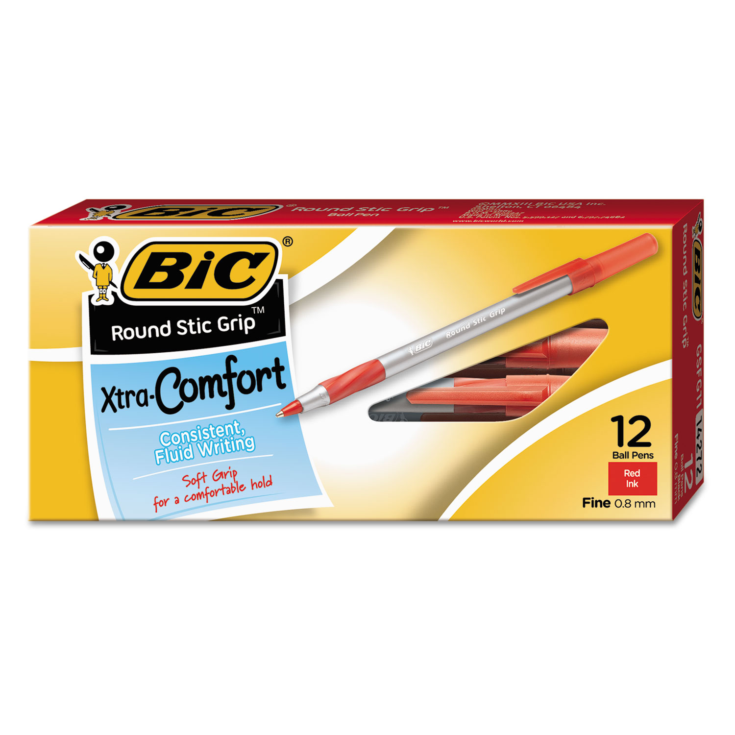 Round Stic Grip Xtra Comfort Ballpoint Pen, Red Ink, .8mm, Fine, Dozen