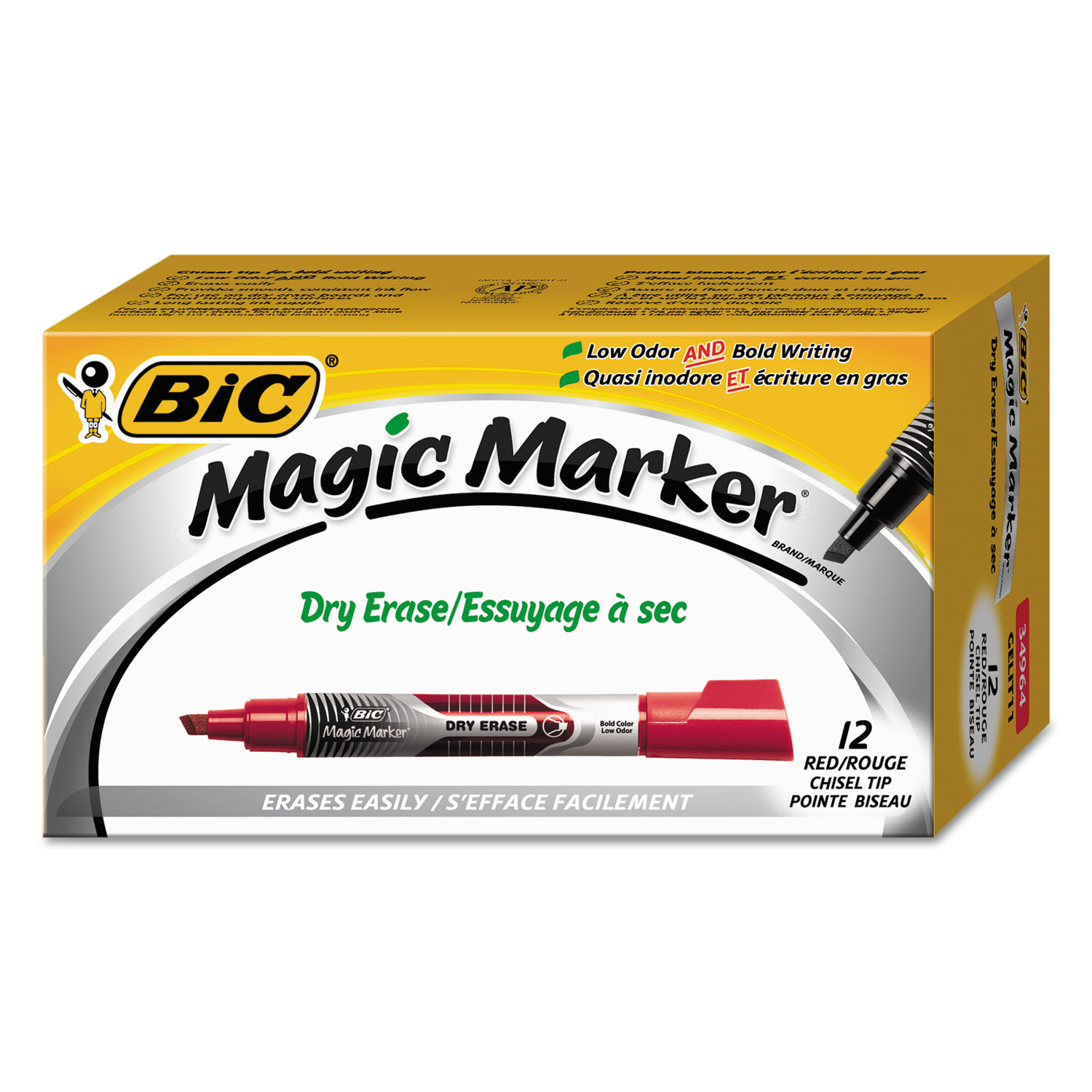 Magic Marker Low Odor & Bold Writing Dry Erase Marker, Chisel, Red, Dozen