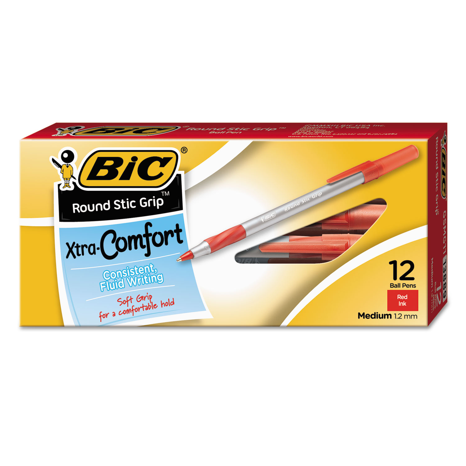 Round Stic Grip Xtra Comfort Ballpoint Pen, Red Ink, 1.2mm, Medium, Dozen