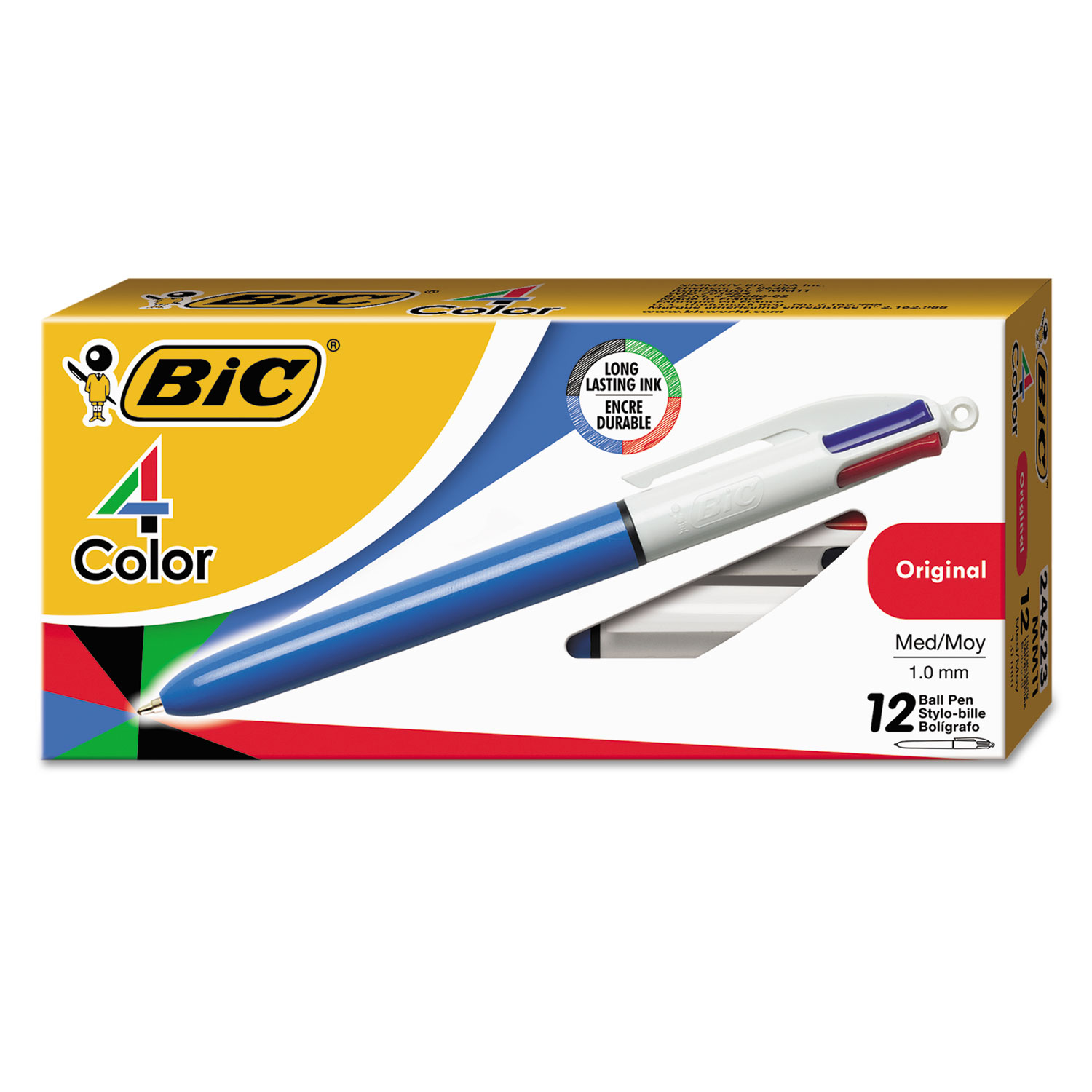 4-Color Retractable Ballpoint Pen, Assorted Ink, Blue Barrel, 1mm, Medium