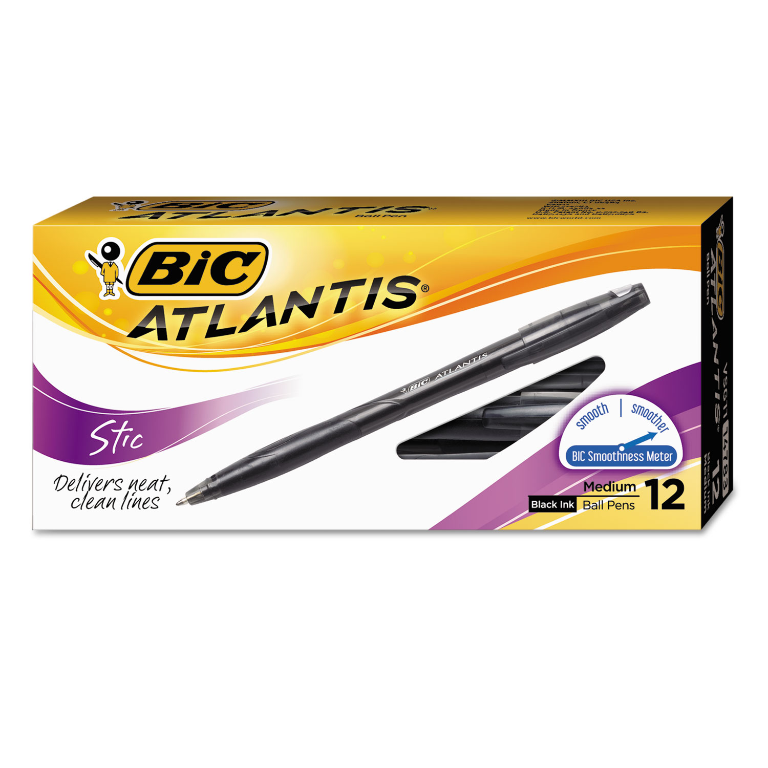 Atlantis Stic Ballpoint Pen, Black Ink, 1mm, Medium, Dozen