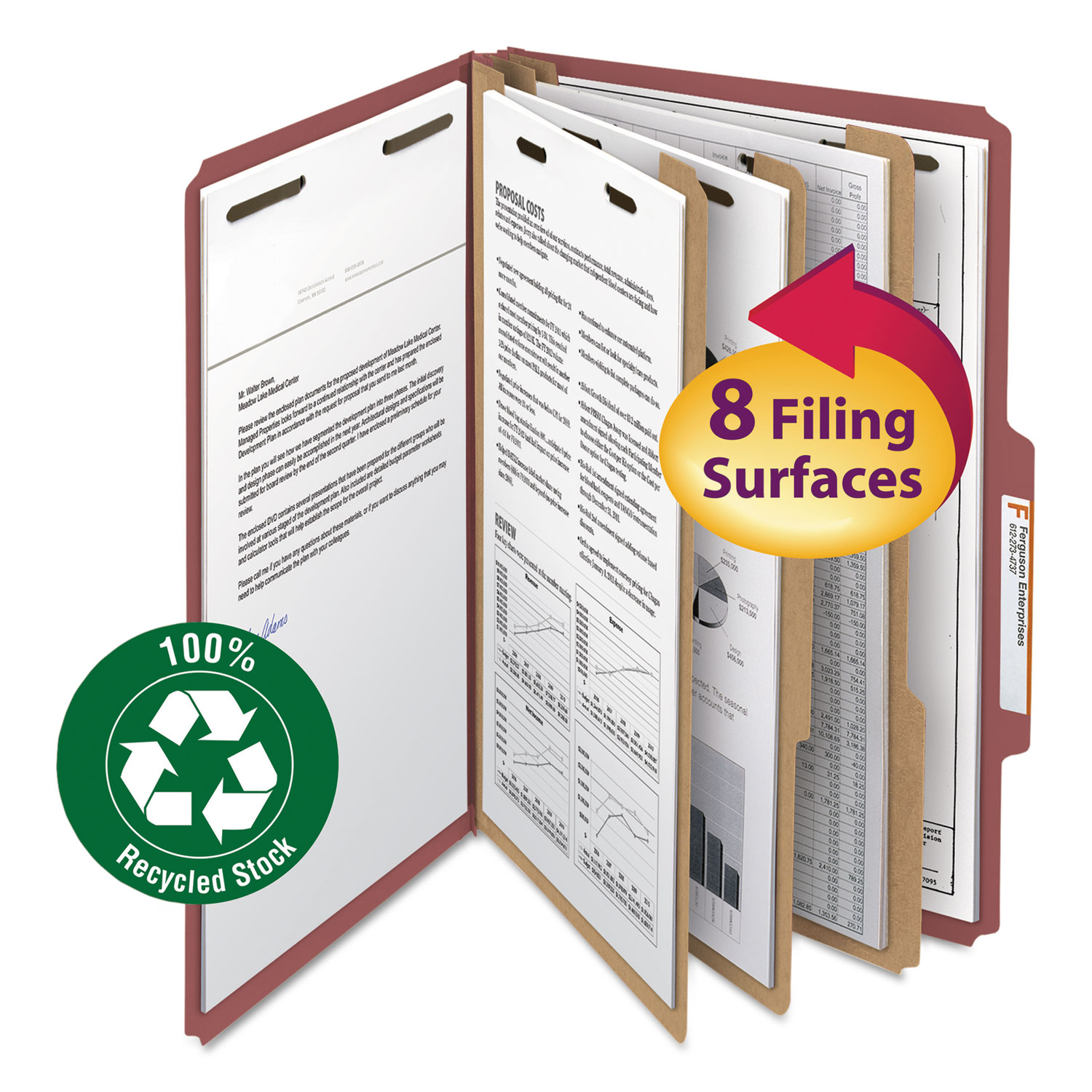  Smead 19099 100% Recycled Pressboard Classification Folders, 3 Dividers, Legal Size, Red, 10/Box (SMD19099) 
