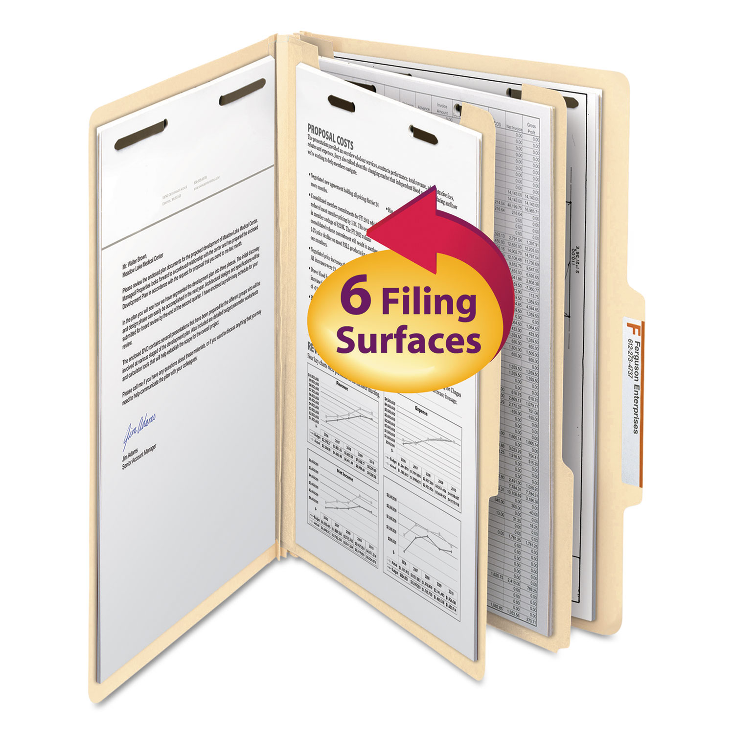 Manila Four- and Six-Section Top Tab Classification Folders, 2 Dividers, Legal Size, Manila, 10/Box