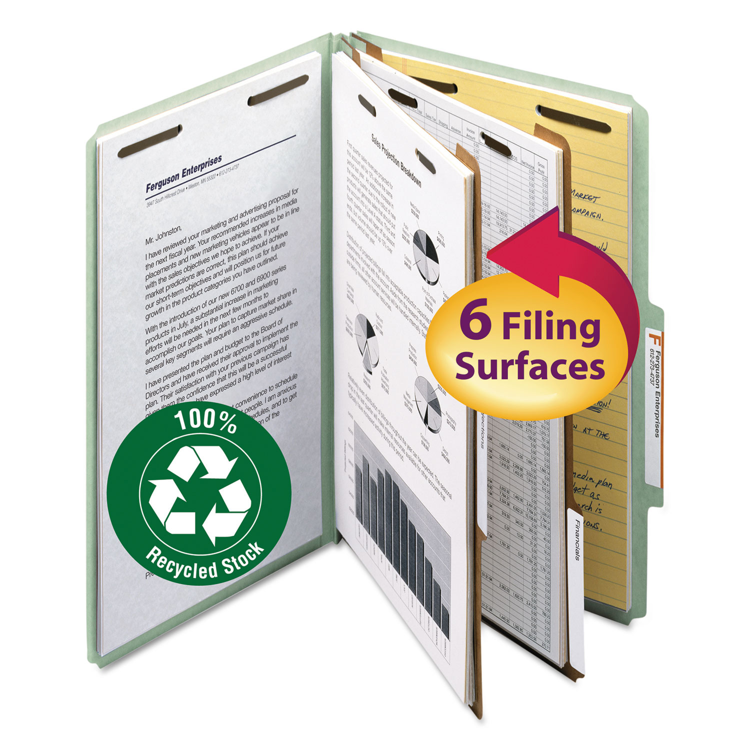  Smead 19022 100% Recycled Pressboard Classification Folders, 2 Dividers, Legal Size, Gray-Green, 10/Box (SMD19022) 