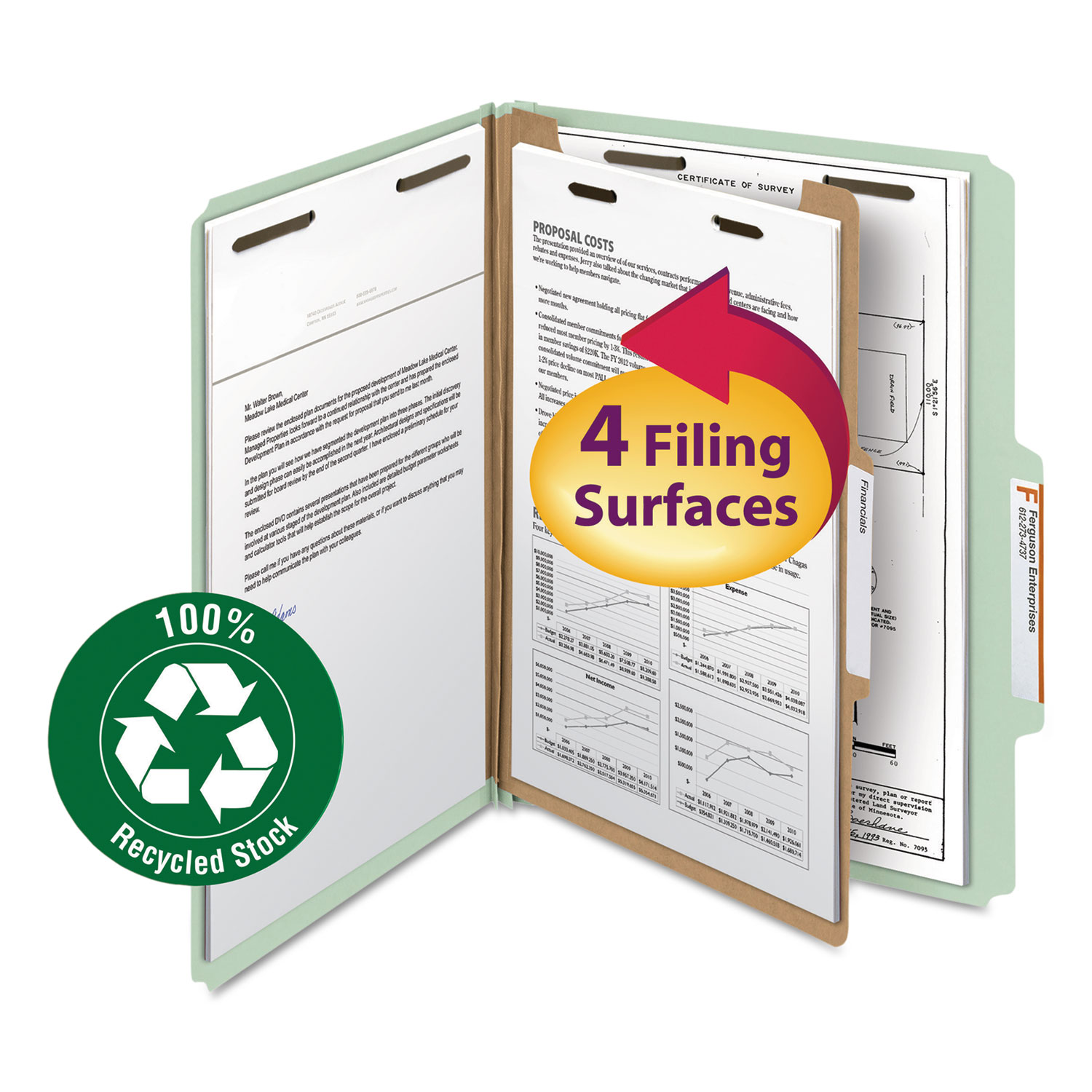 Smead 13723 100% Recycled Pressboard Classification Folders, 1 Divider, Letter Size, Gray-Green, 10/Box (SMD13723) 