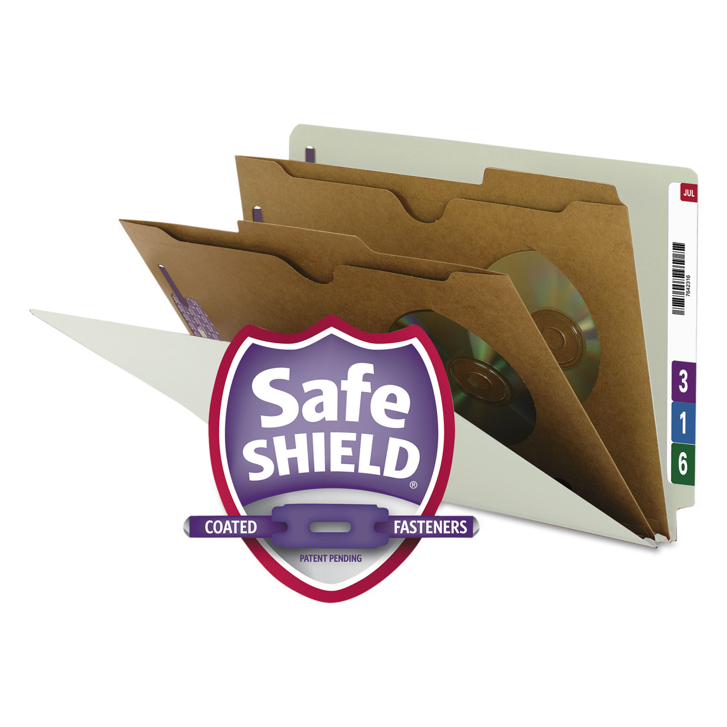  Smead 29710 X-Heavy 2-Pocket End Tab Pressboard Classification Folders with SafeSHIELD Fasteners, 2 Dividers, Legal, Gray-Green, 10/BX (SMD29710) 