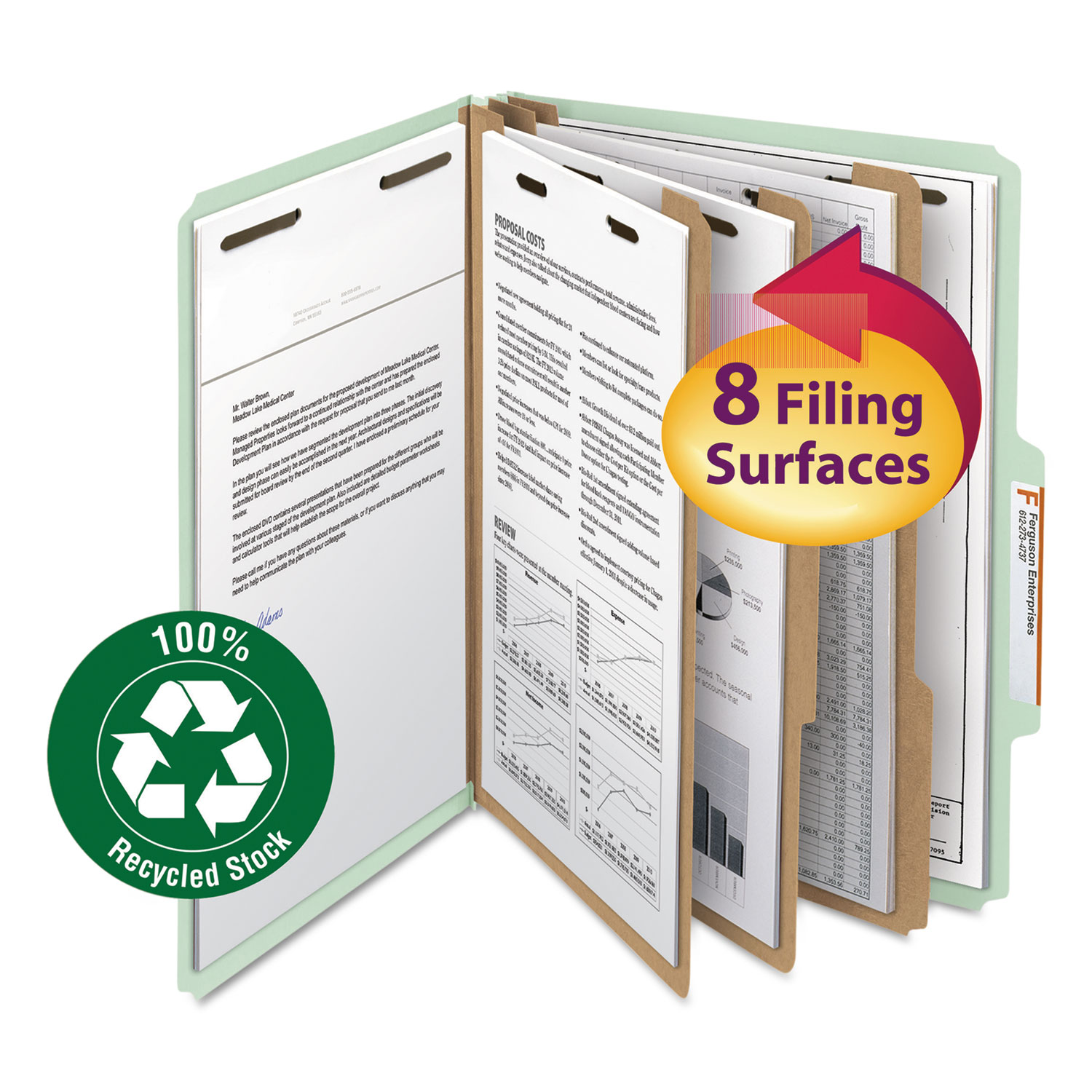 Smead 14093 100% Recycled Pressboard Classification Folders, 3 Dividers, Letter Size, Gray-Green, 10/Box (SMD14093) 