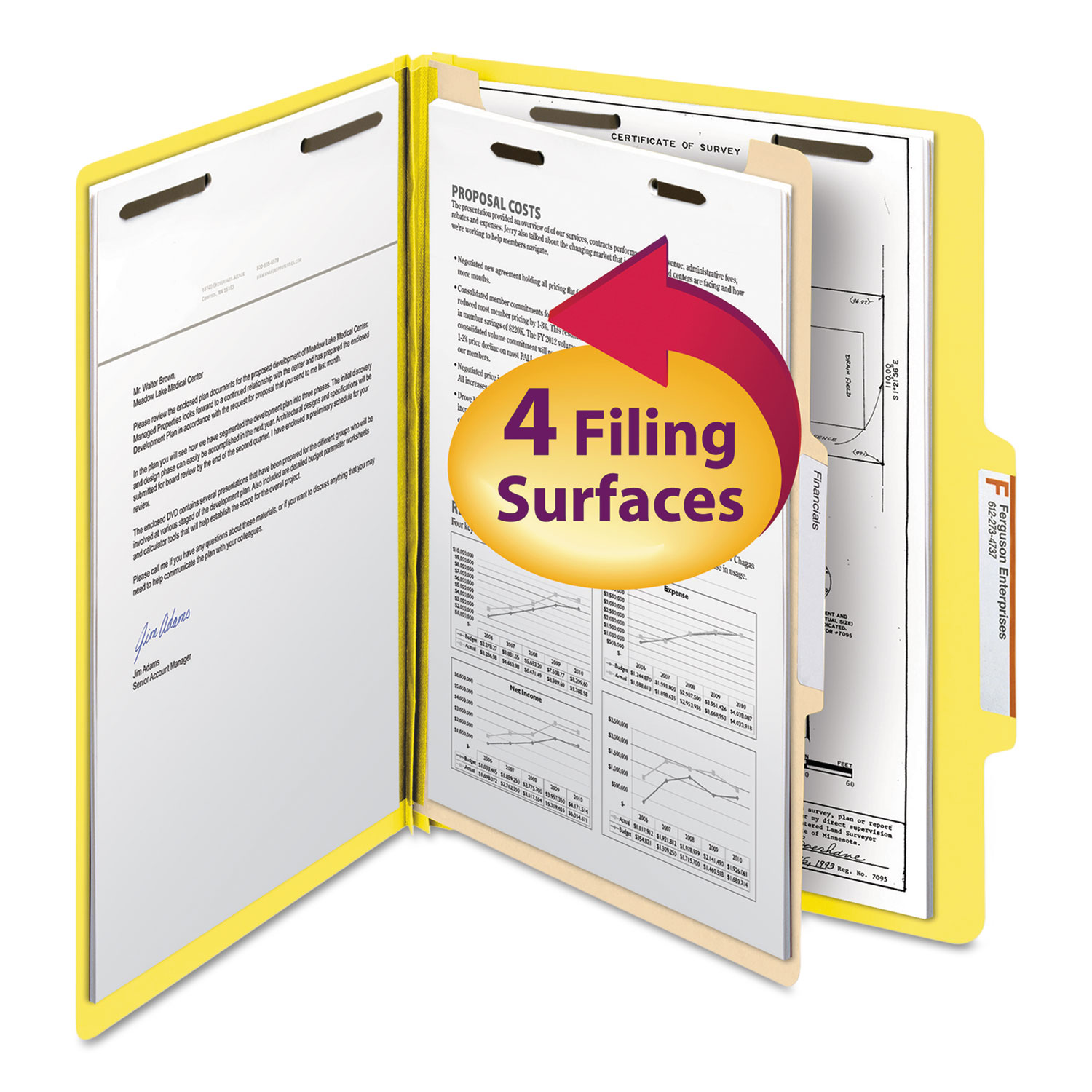  Smead 13704 Colored Top Tab Classification Folders, 1 Divider, Letter Size, Yellow, 10/Box (SMD13704) 