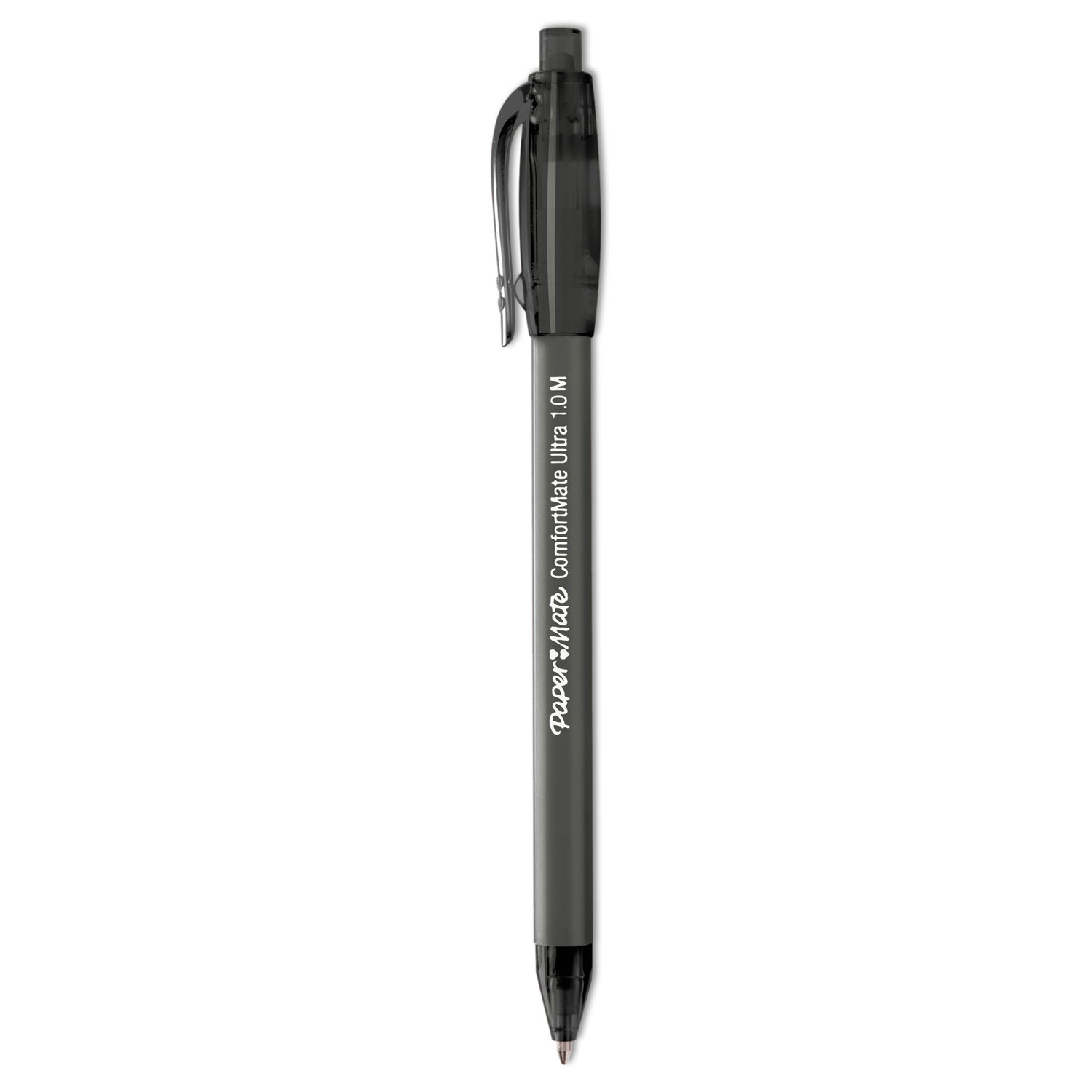 Ballpoint Pen, Retractable, Medium 1 mm, Black Ink, Black Barrel, Dozen