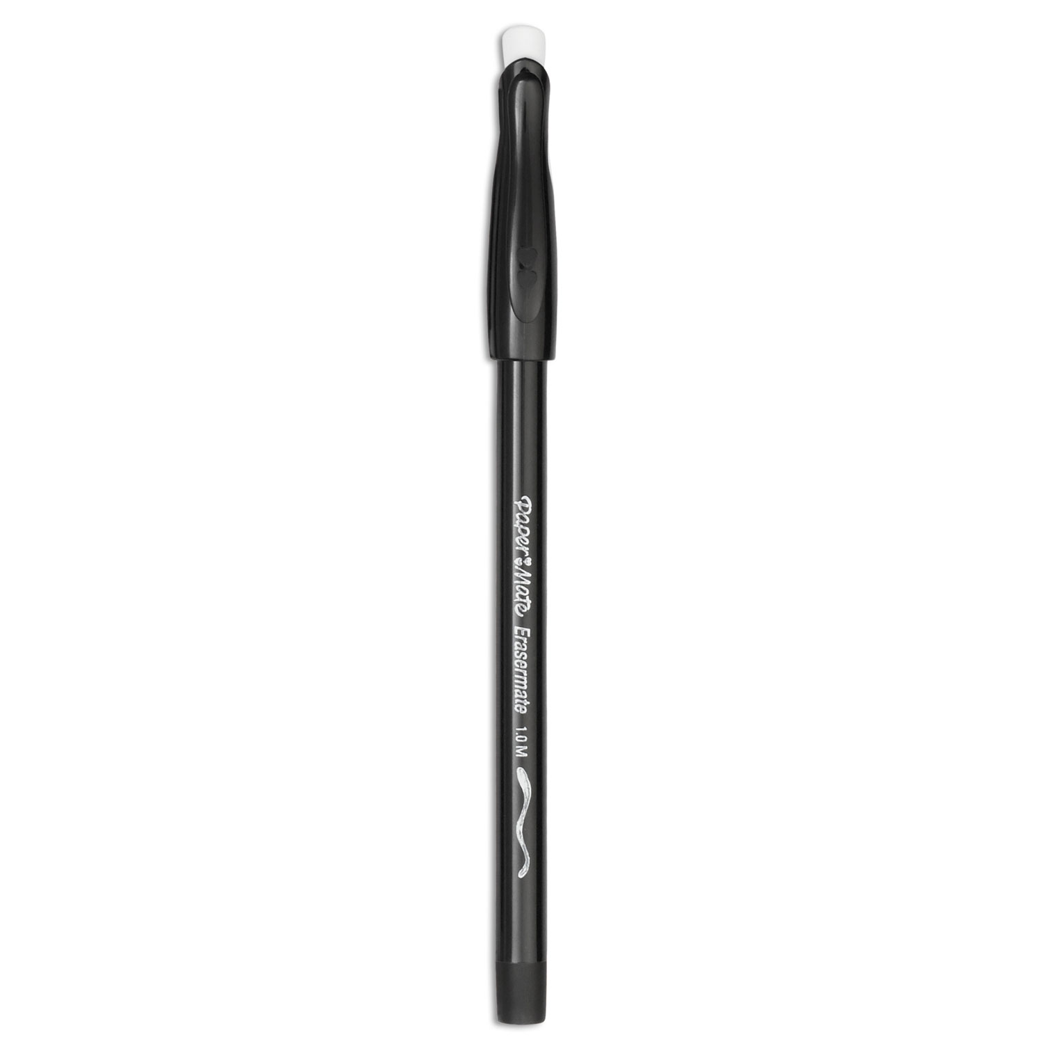  Paper Mate 3930158 Eraser Mate Stick Ballpoint Pen, Medium 1mm, Black Ink/Barrel, Dozen (PAP3930158) 