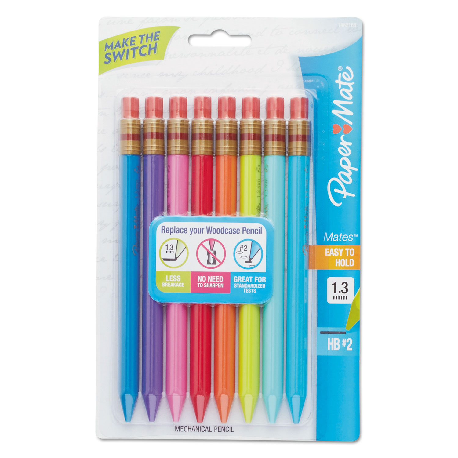 Mates Mechanical Pencils, 1.3 mm, Assorted, 8/Pack