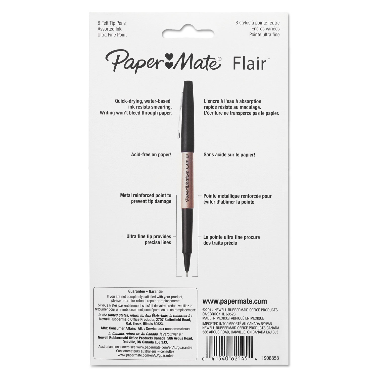 Flair Felt Tip Porous Point Pen, Stick, Extra-Fine 0.4 mm, Assorted Ink and  Barrel Colors, 8/Pack - Zerbee