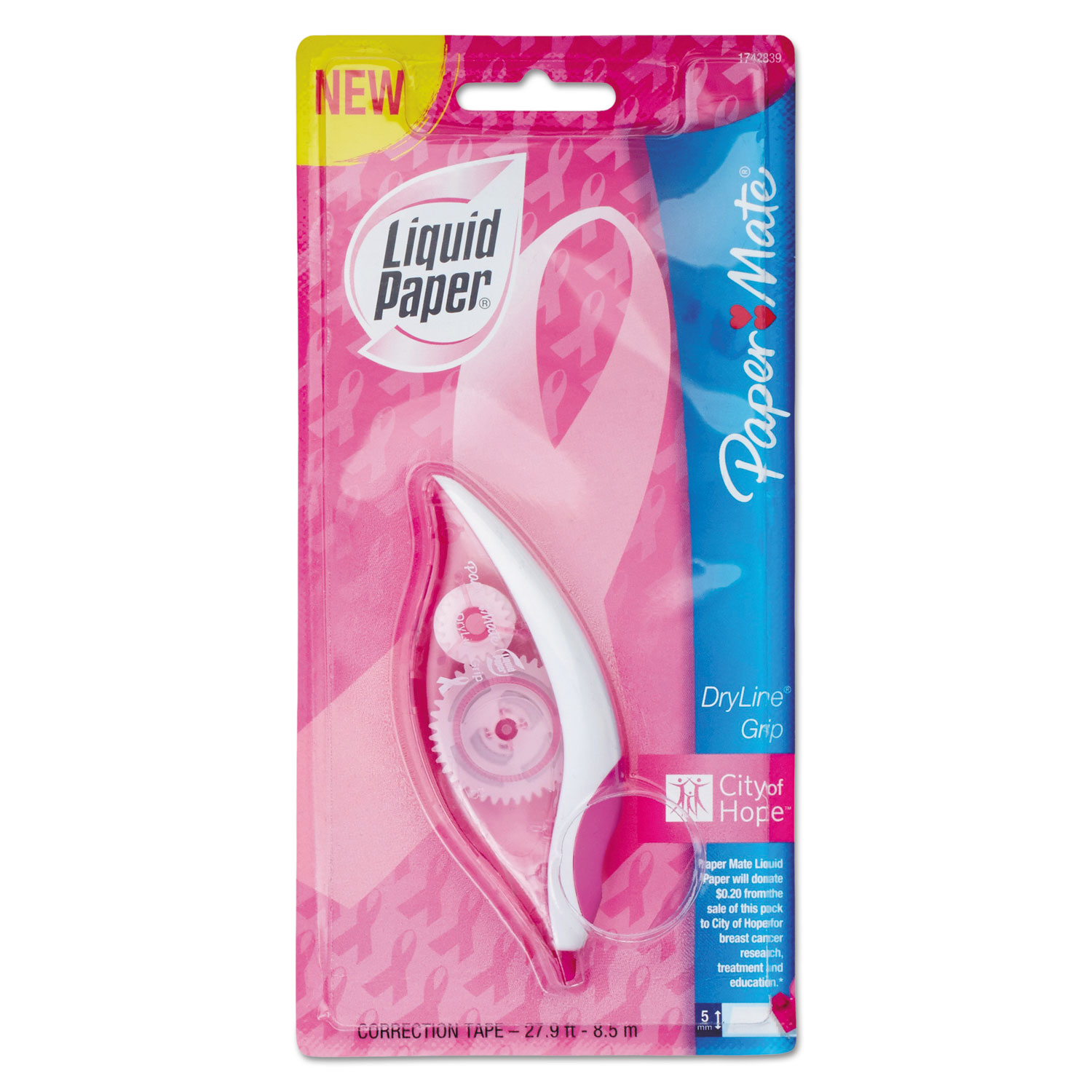 Pink Ribbon DryLine Grip Correction Tape, Non-Refillable, 1/5 x 335