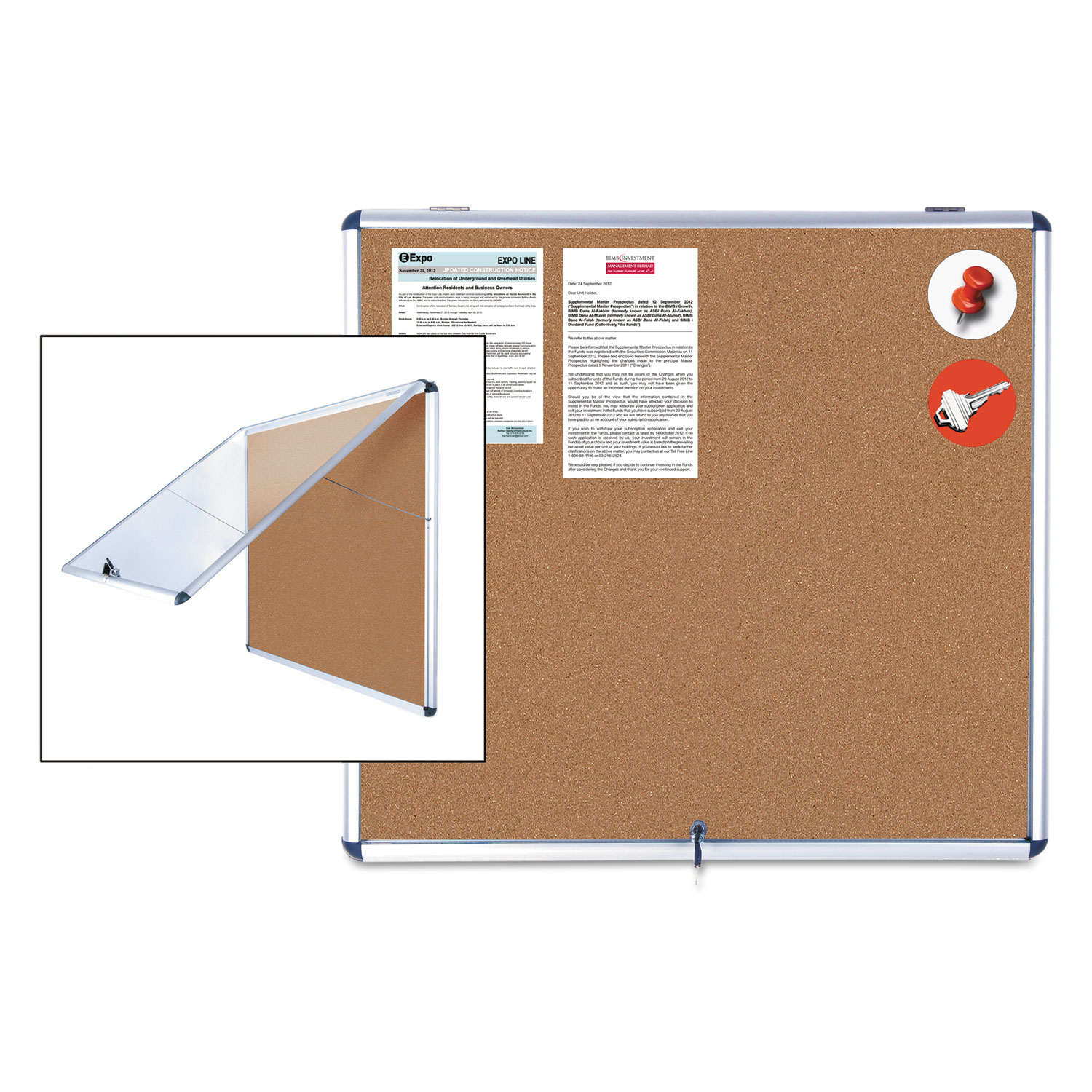 MasterVision VT380101150 Slim-Line Enclosed Cork Bulletin Board, 47 x 38, Aluminum Case (BVCVT380101150) 
