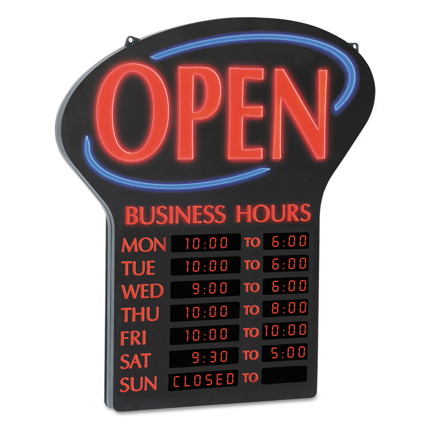  Newon 6093 LED Open Sign w/Digital Business Hours, 20 1/2 x 1 1/4 x 23 1/2, Black/Red/Blue (USS6093) 