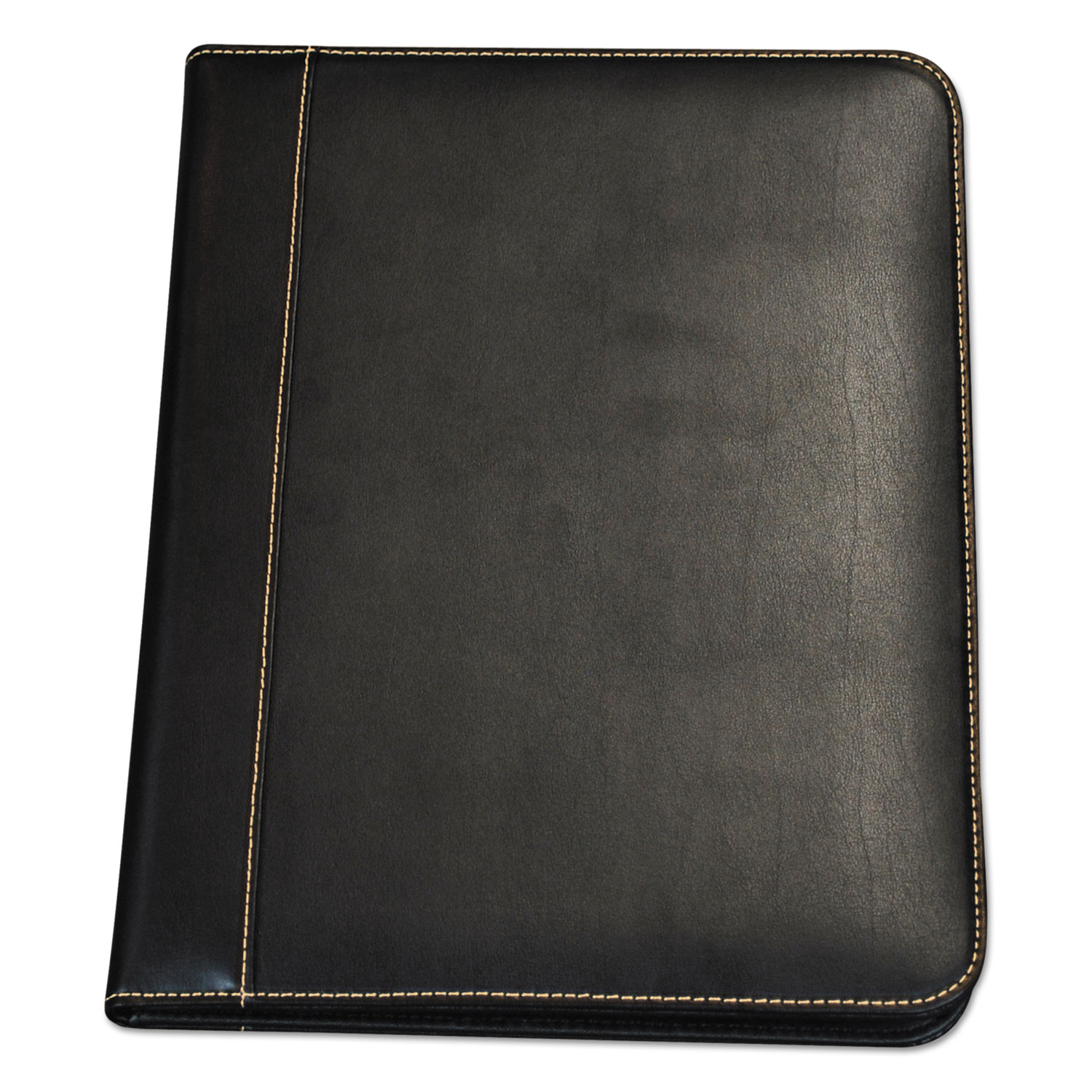 Contrast Stitch Leather Padfolio, 8 1/2 x 11, Leather, Black