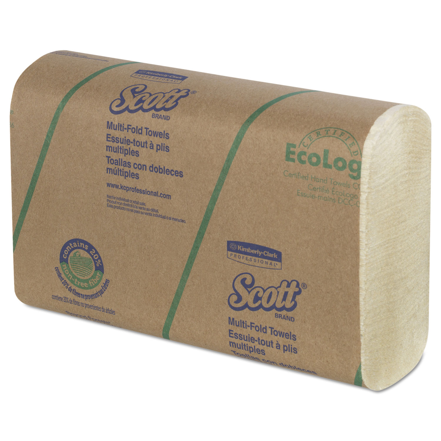  Scott 43751 Multi-Fold Towels, 20% Plant Fiber/Absorbency Pkts,9 2/5x9 1/5, 250/Pk, 16 Pk/CT (KCC43751) 