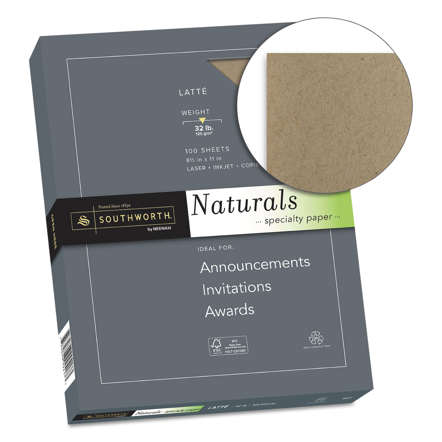 Naturals Paper, 32 lb, 8.5 x 11, Latte, 100/Pack