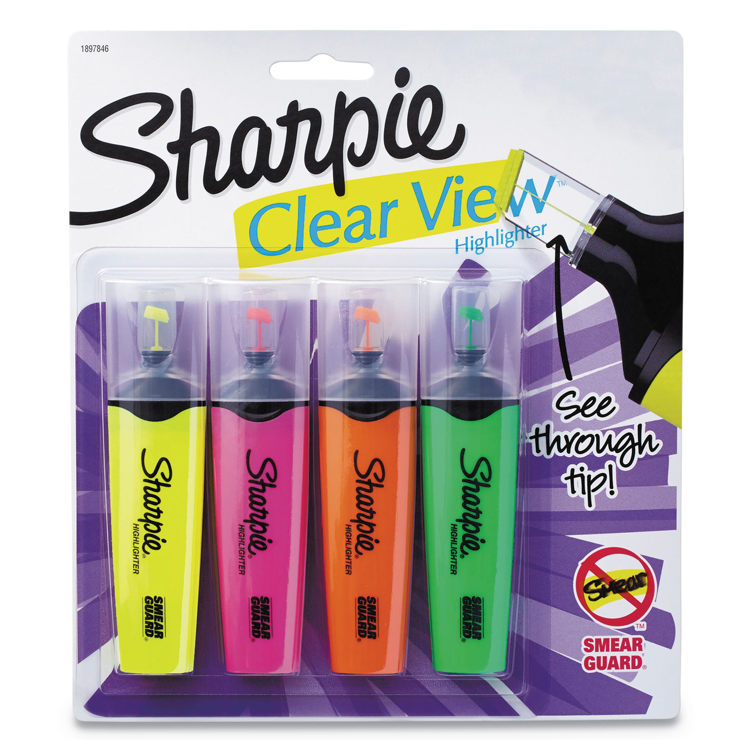  Sharpie 1912769 Clearview Tank-Style Highlighter, Blade Chisel Tip, Assorted Colors, 4/Set (SAN1912769) 