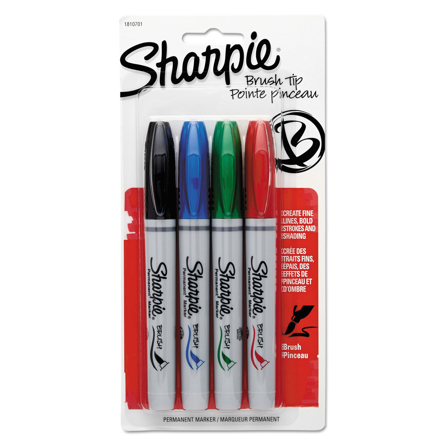 Sharpie 1810701 Brush Tip Permanent Marker, Medium, Assorted Colors, 4/Set (SAN1810701) 
