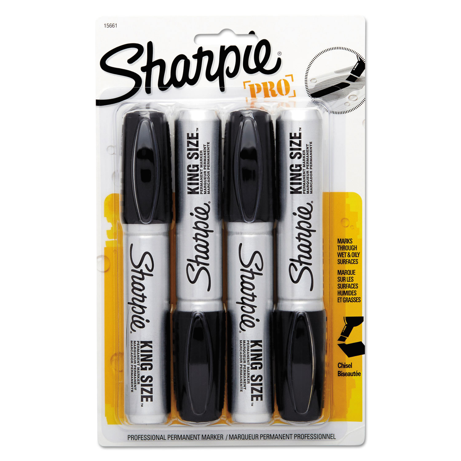  Sharpie 15661PP King Size Permanent Marker, Broad Chisel Tip, Black, 4/Pack (SAN15661PP) 