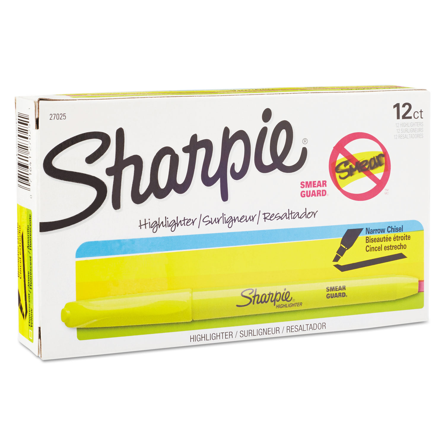 Sharpie 27025 Pocket Style Highlighters, Chisel Tip, Fluorescent Yellow, Dozen (SAN27025) 