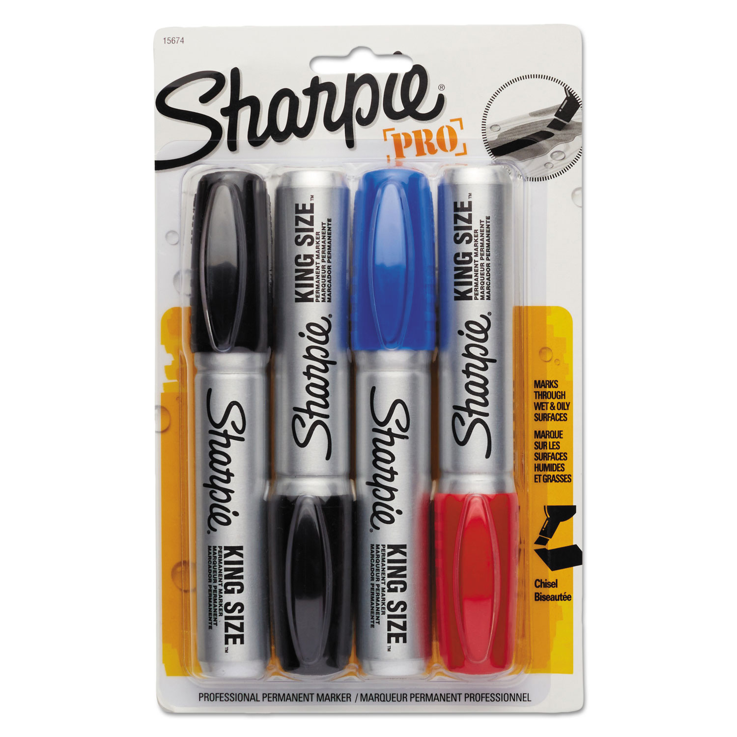  Sharpie 15674PP King Size Permanent Marker, Broad Chisel Tip, Assorted Colors, 4/Set (SAN1799262) 