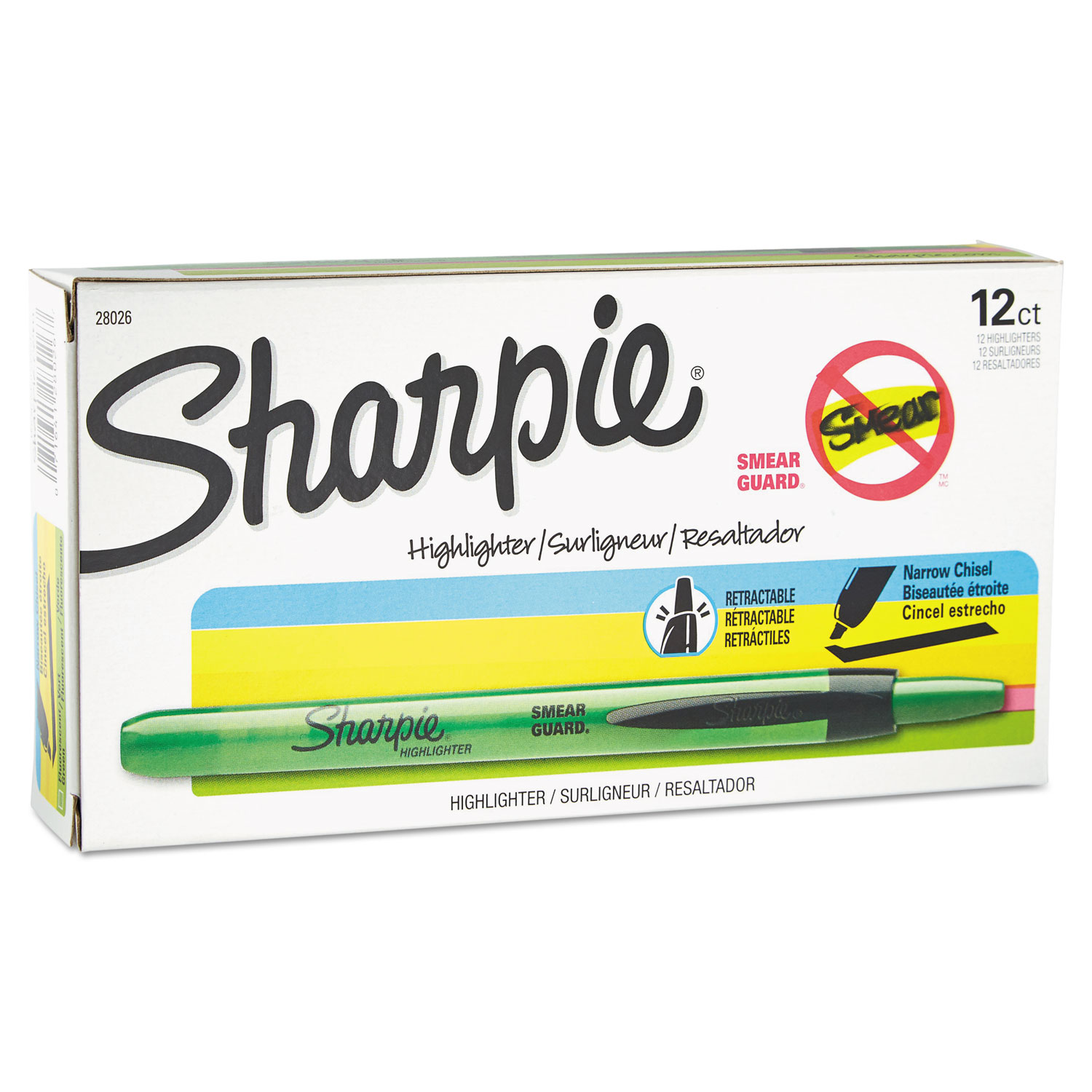  Sharpie 28026 Retractable Highlighters, Chisel Tip, Fluorescent Green, Dozen (SAN28026) 