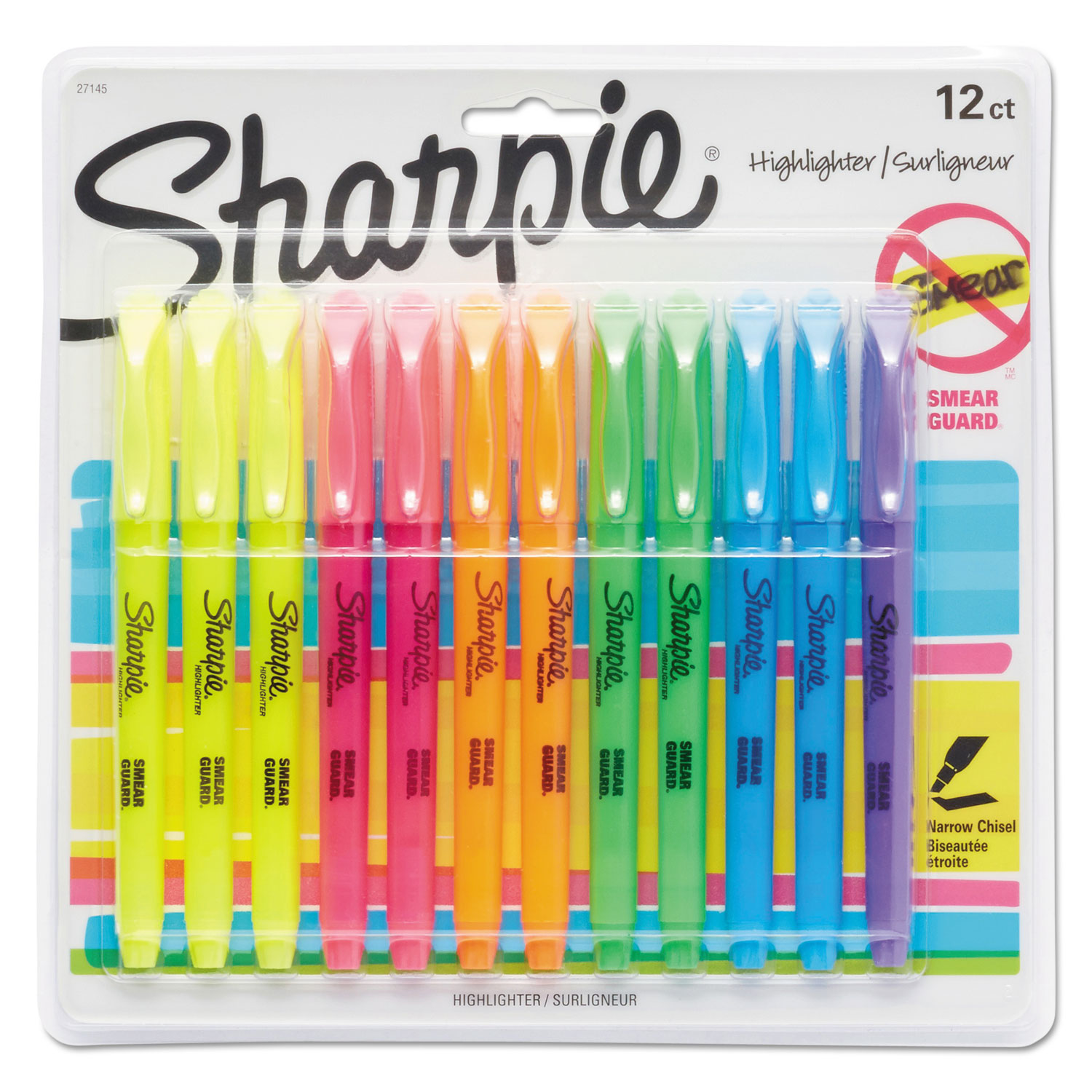  Sharpie 27145 Pocket Style Highlighters, Chisel Tip, Assorted Colors, Dozen (SAN27145) 