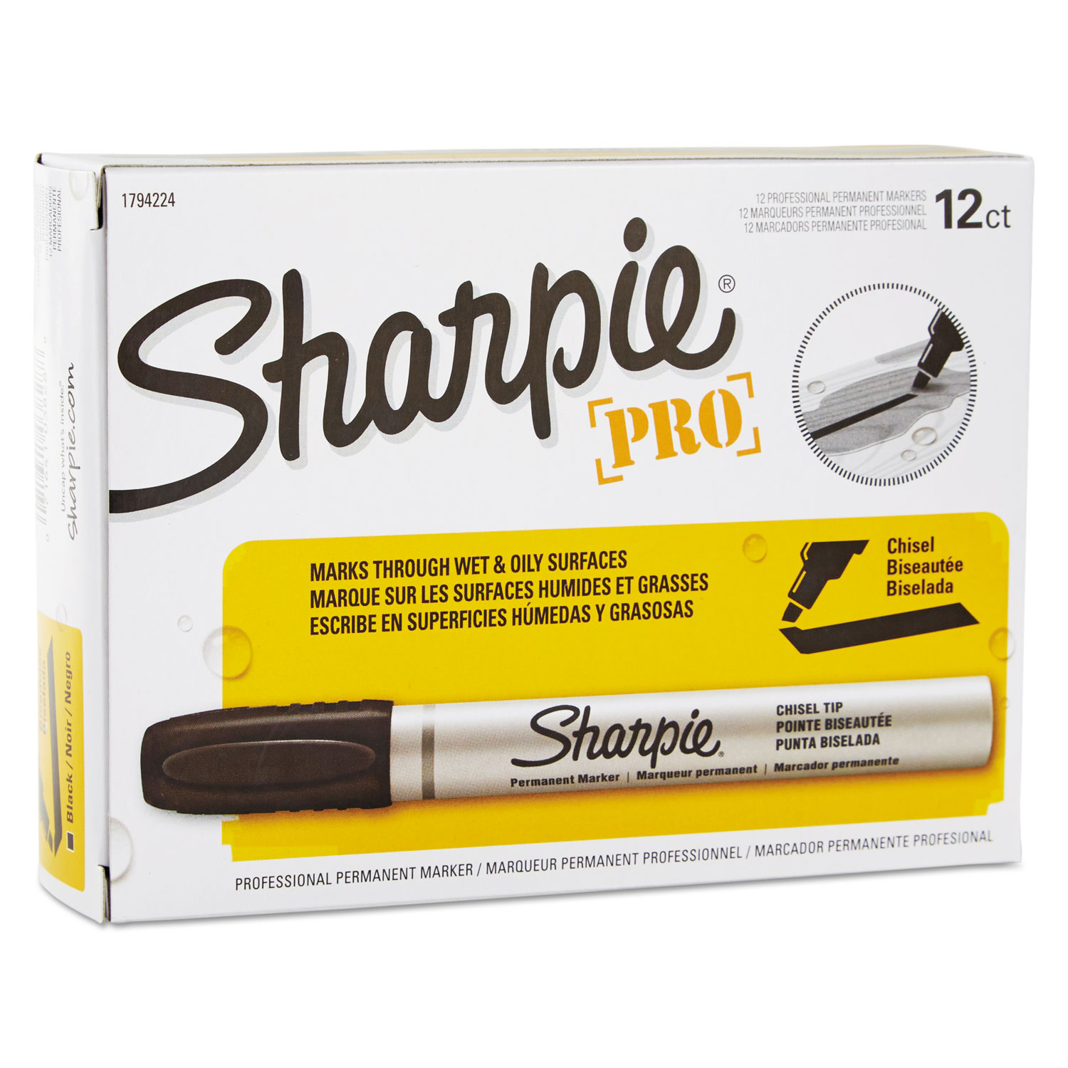 Sharpie Large Barrel Permanent Markers - Chisel Marker Point Style - Black  - 36 / Box