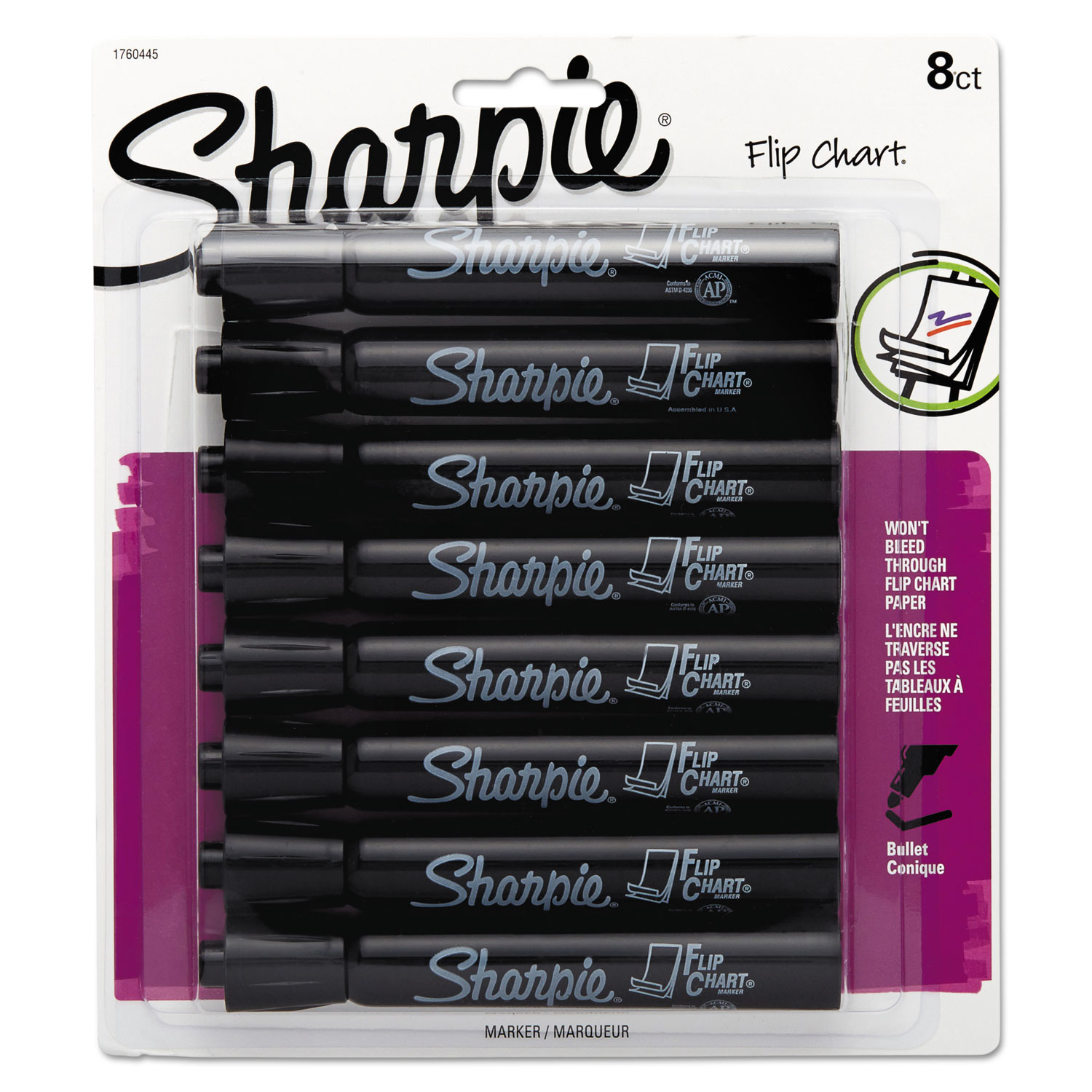 Sharpie Flip Chart Marker, Broad Bullet Tip, Assorted Colors, 4/Set